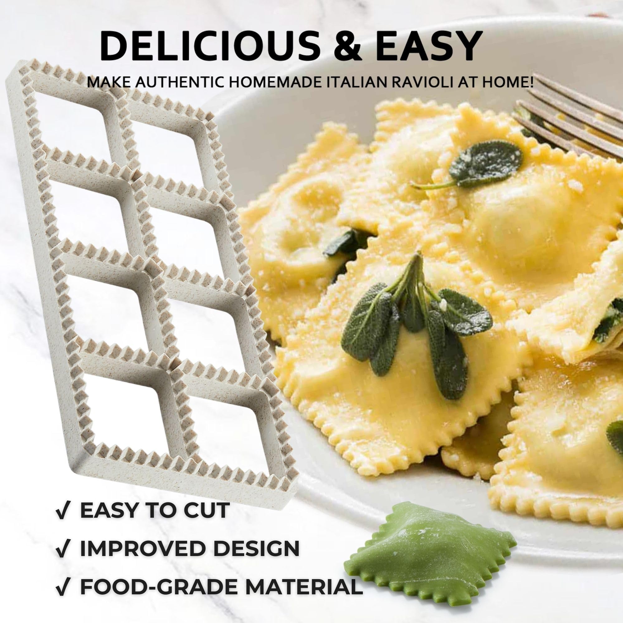MUMSUNG 6pcs Ravioli Cutter Set, 8 Holes Press Ravioli Maker with Wooden Rolling Pin, Pasta Wheel Cutter and Small Dumpling Maker