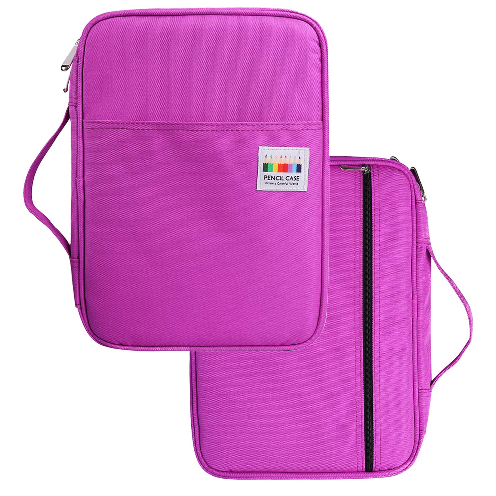 BOMKEE Pencil Case for Adults 220 Slots Colored Pencils Gel Pen Organizer Bag with Zipper for Student Artist Handy Glitter Gel Pens, Refills, Waterproof Coloring Holder Pencils Case(Purple)