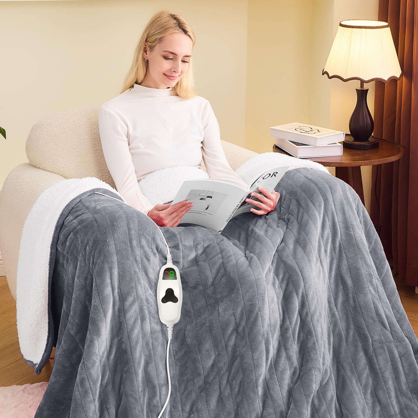 Heated Blanket Electric Blanket Throw,50“ x 60” Heating Blanket,Thick Warming Plush Electric Lap Sherpa Gifts for Women,Mom,Grandma with 5-Position Timer &10 Heating Levels,Grey