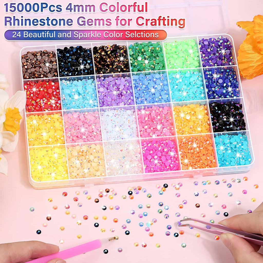 40000Pcs Resin Rhinestones with B7000 Jewelry Glue for Crafting, Rainbow Bedazzling Crystals Flat Back Gems with Craft Adhesive for DIY Graduation Cap Clothes Tumblers Shoes Nails and Face