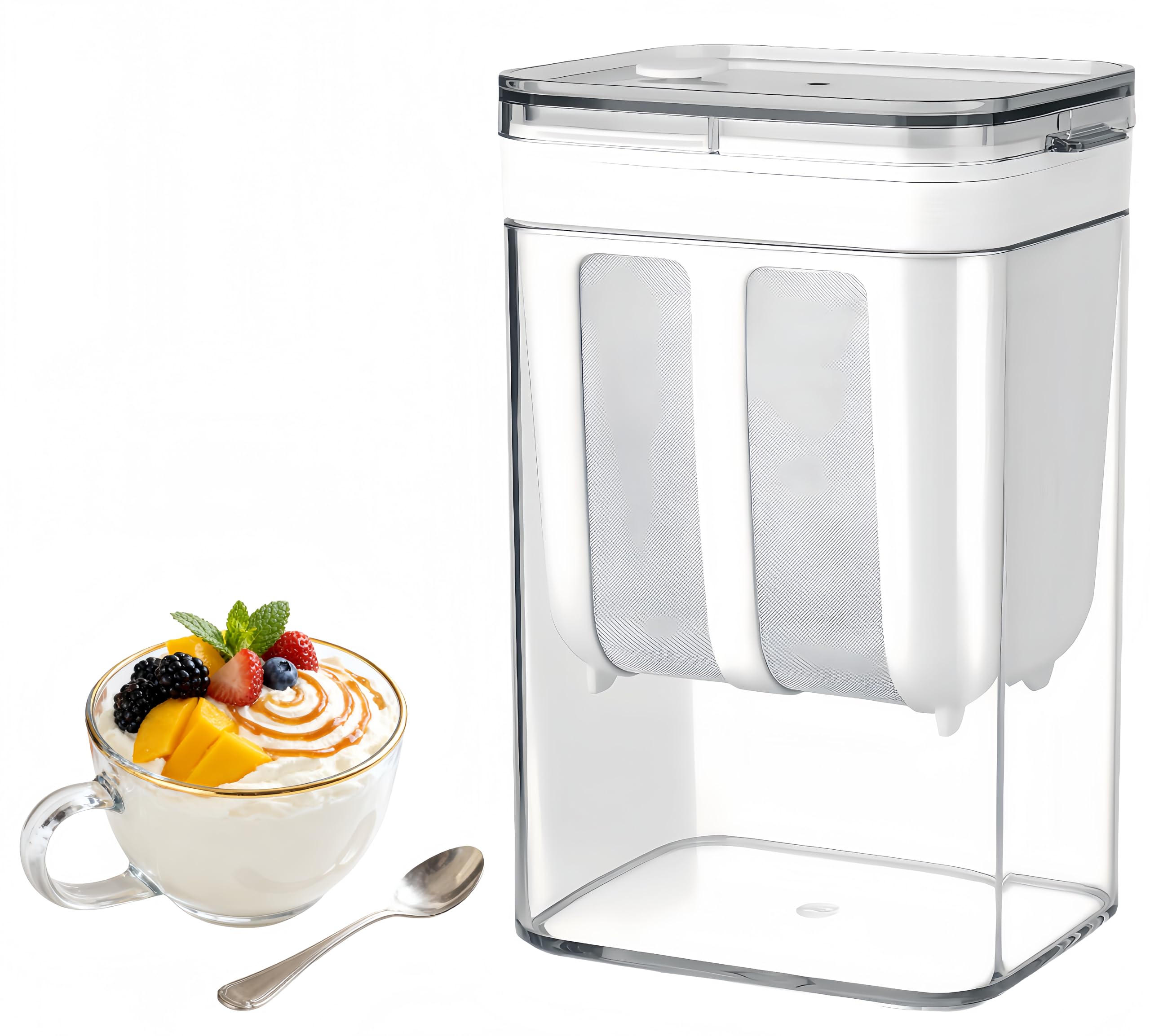 Yogurt Strainer—[1.16QT/ 0.29GAL] Total & [0.55QT/0.1375GAL] Filter, Greek Yogurt Strainer Yogurt Press, BPA-Free PP Strainer for Whey Separation & Greek Yogurt Maker(Total1.16QT)