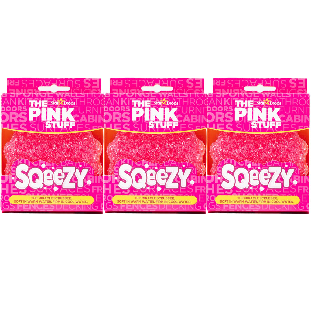 Stardrops – The Pink Stuff – SQeeZY Miracle Scrubber Sponge, Scratch Free Solution for Ultimate Home Cleaning - Perfect for Kitchens, Bathrooms, and Outdoor Use, 3-Pack