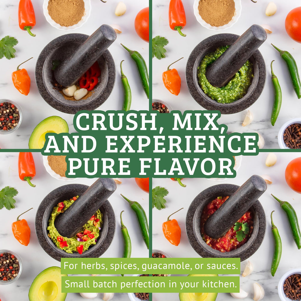 Chef Tacos Mortar and Pestle Set, Granite Kitchen Grinder, 3-Inch 1.3-Cup Capacity | Heavy-Duty Molcajete for Guacamole, Spices, and Herb Grinding (Grey)
