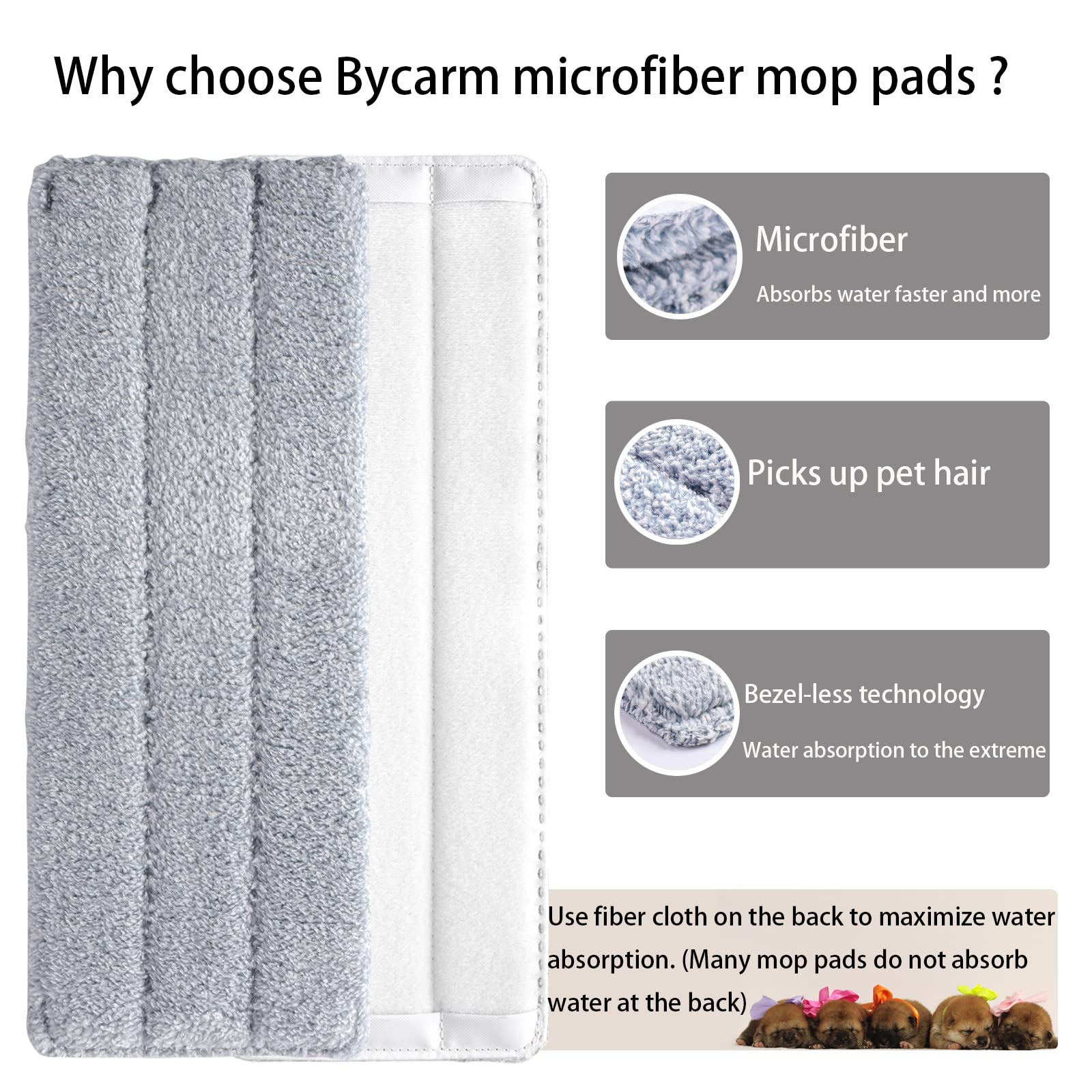 6Pcs Flat Mop Pads Compatible with JOYMOOP or 11-13" Size Flat Mops, Joymoop Mop Replacement Pads, 13" x 4.9" Washable Microfiber Mop Head/Pads/Refill for Floor Cleaning