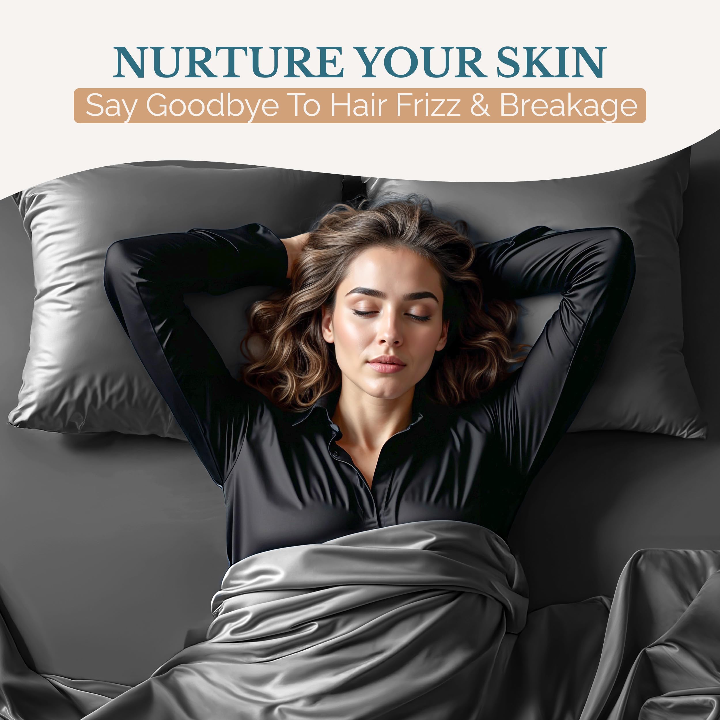 Casa Platino Satin Sheets - Queen Sheet Set, 4 Pcs Queen Bed Sheets, Similar to Silk Sheets, Bed Sheets Queen Size for Hair and Skin, Gifts for Women (Dark Grey, Queen)