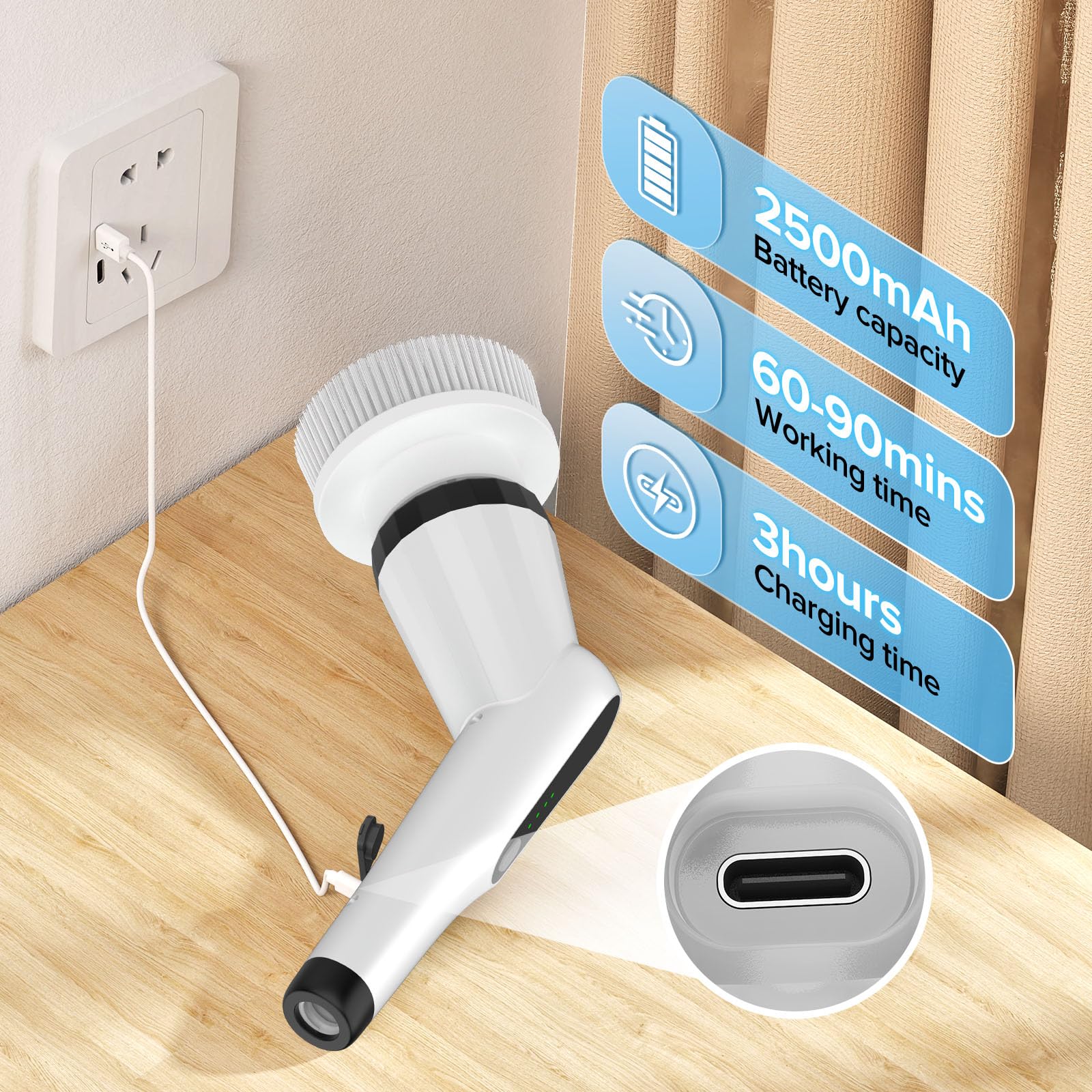 Electric Spin Scrubber, Dreazu IPX7 10-in-1 Bathroom Scrubber， Retractable Handle, 2-Speed Adjustable Shower Cleaner Brush for Bathroom, Bathtub, Kitchen, Tile Floors-White
