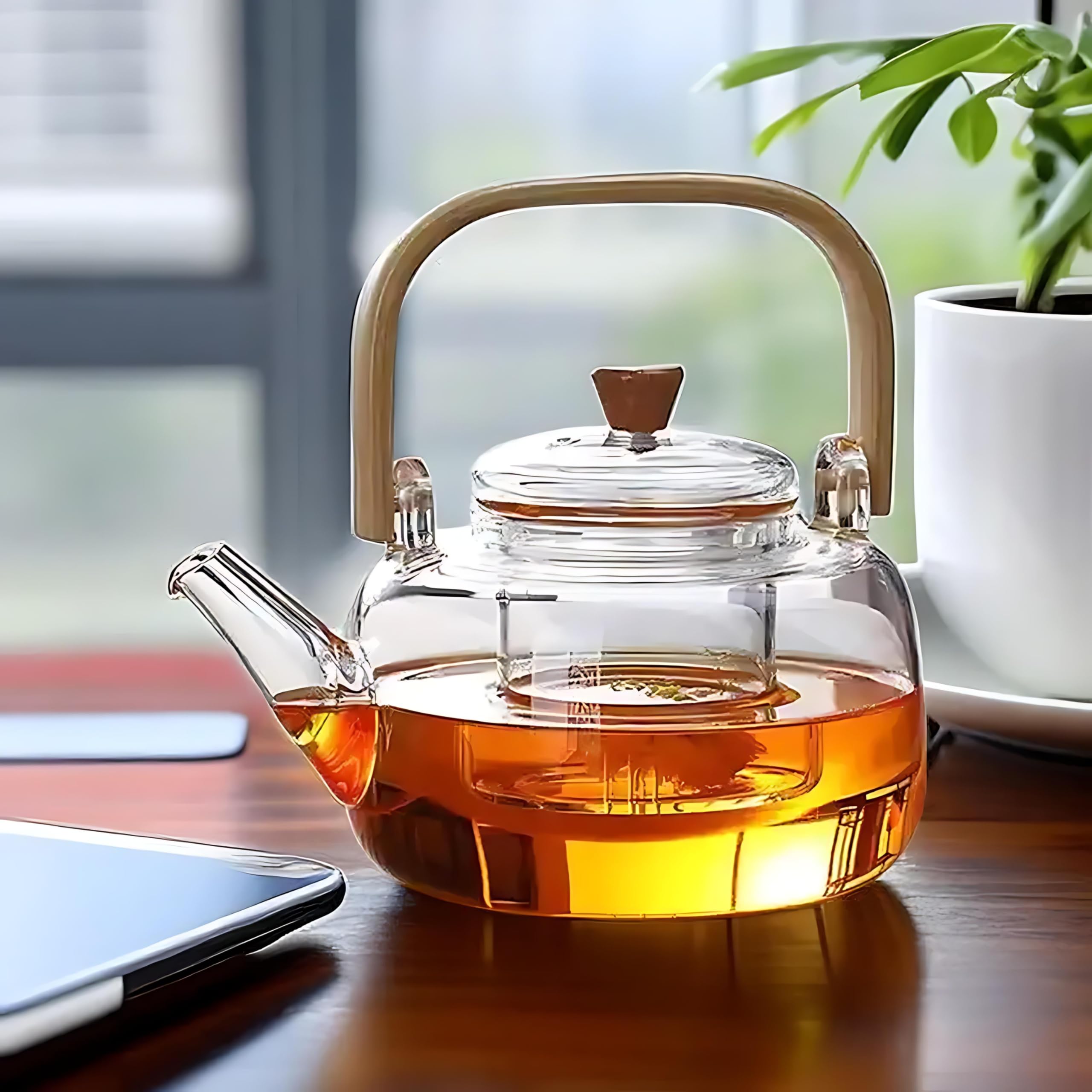 Cuisiland Elegant 1000ml Borosilicate Glass Teapot with Removable Glass Filter and Bamboo Handle (GTP1000C)