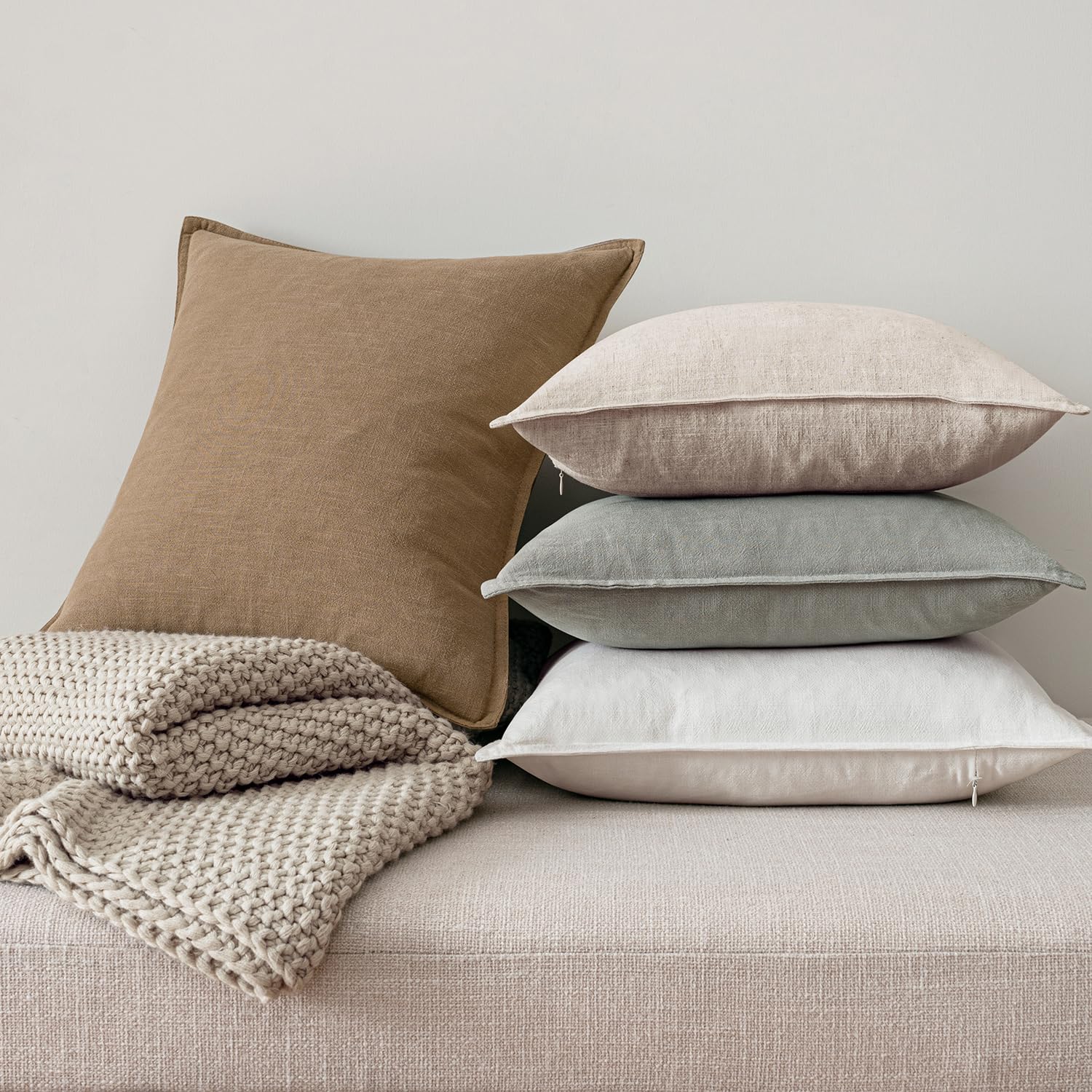 MIULEE Neutral Linen Pillow Covers Pack of 4 Decorative Natural Solid Throw Pillow Covers Soft Accent Boho Farmhouse Couch Pillowcases Modern Home Decors for Living Room Bed Sofa 18x18 Inch