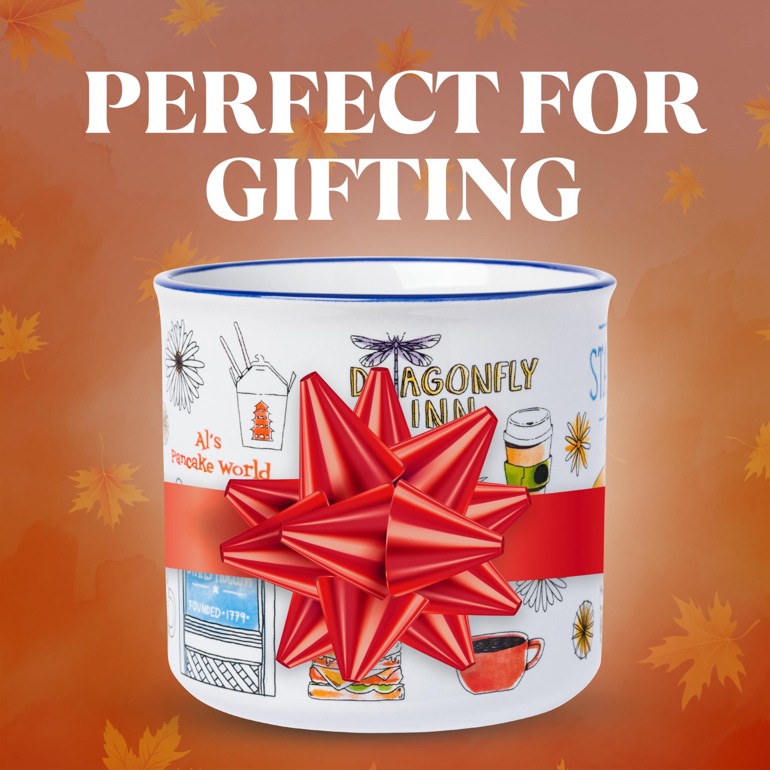 Silver Buffalo Gilmore Girls Luke's Featuring Iconic Stars Hollow Locations Ceramic Camper Mug, 20 Ounces
