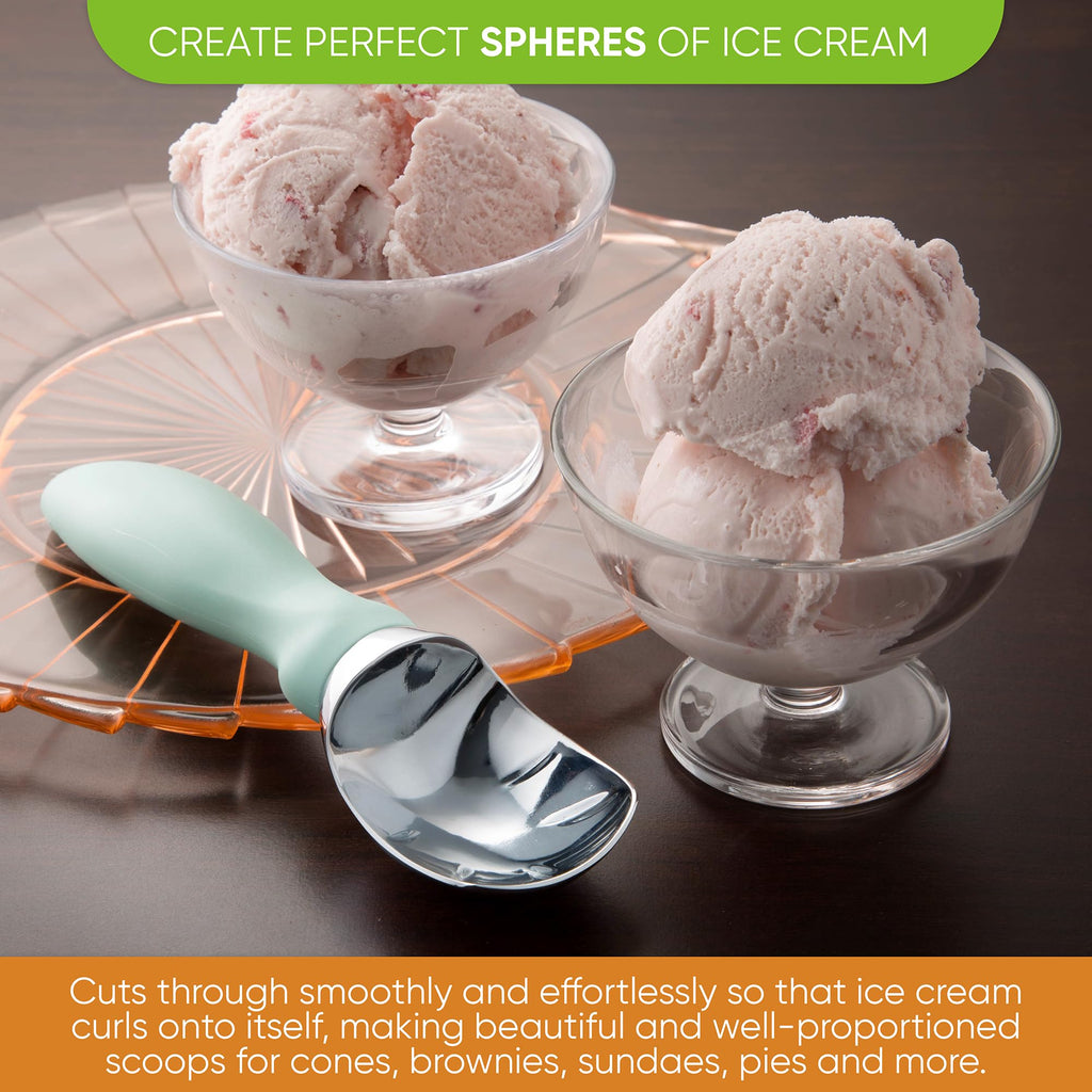 Spring Chef Ice Cream Scoop with Comfortable Handle, Professional Heavy Duty Sturdy Scooper, Premium Kitchen Tool for Cookie Dough, Gelato, Sorbet, Mint