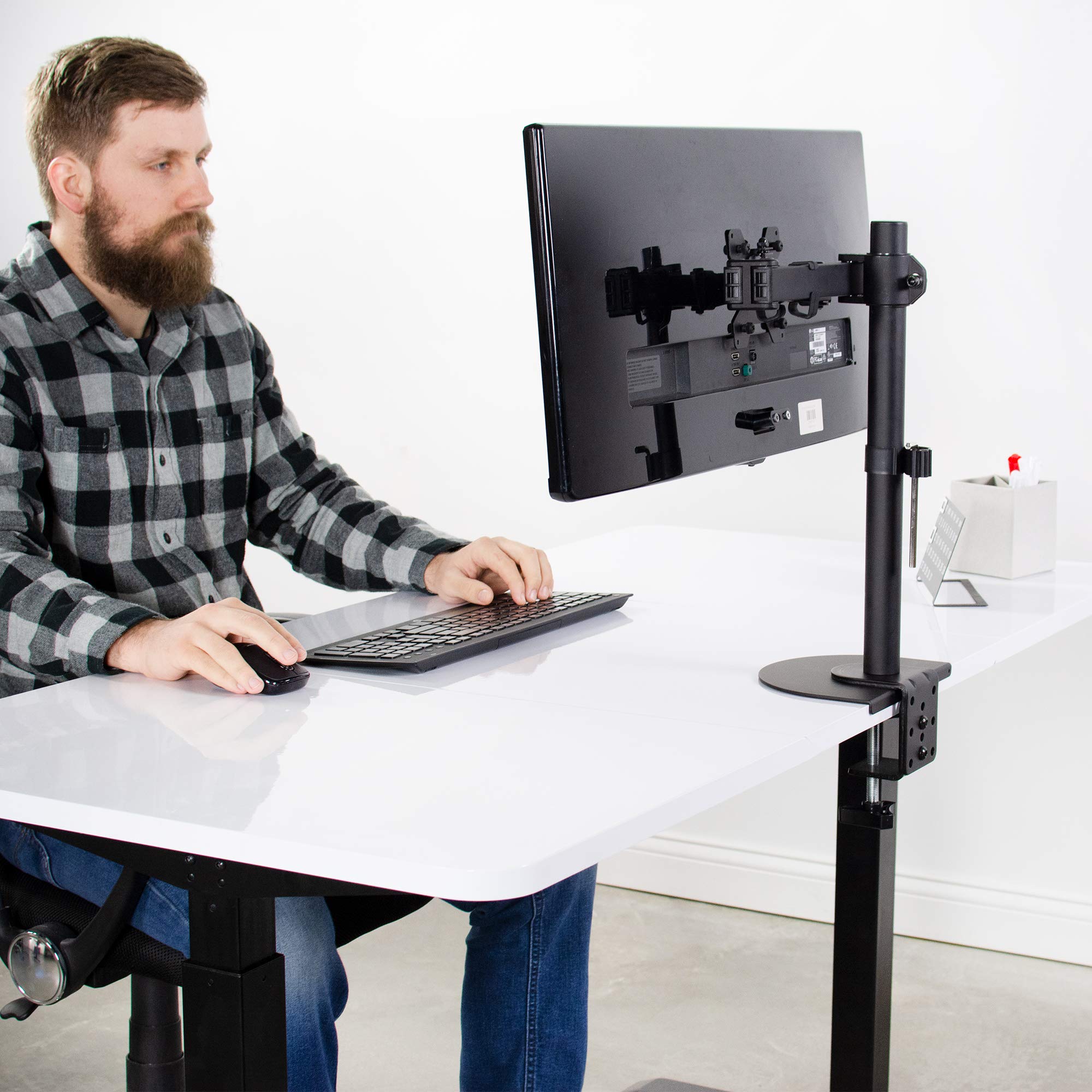VIVO Black Steel Reinforcement Bracket Mount Plate for Thin, Glass, and Other Fragile Table Tops, Clamp Compatible with Most Monitor Stand C-Clamp Installations STAND-AC01R