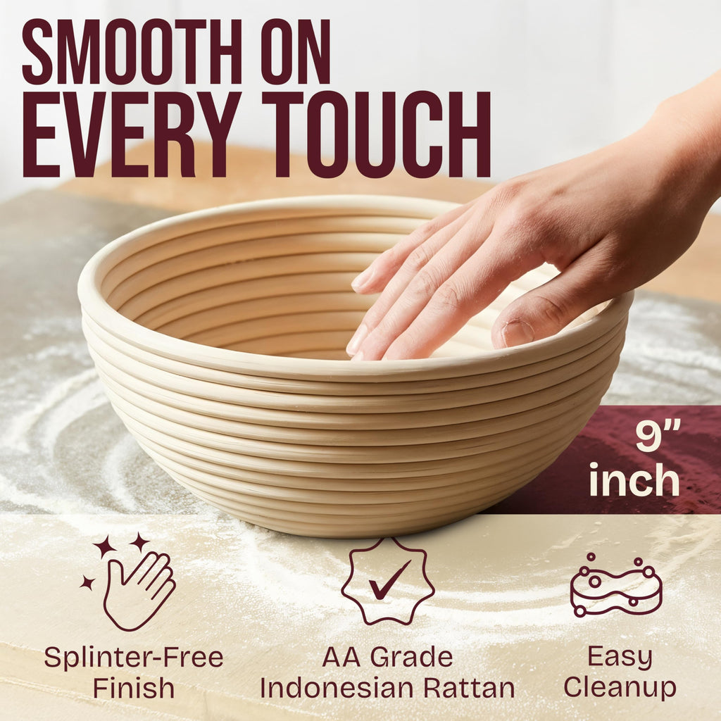 Superbaking Banneton Bread Proofing Basket, Sourdough Bread Baking Supplies, Round 9 Inch Sourdough Starter Kit, Proofing Basket for Bread Baking, Bread Making Supplies Tools, Banneton Basket Gift Set