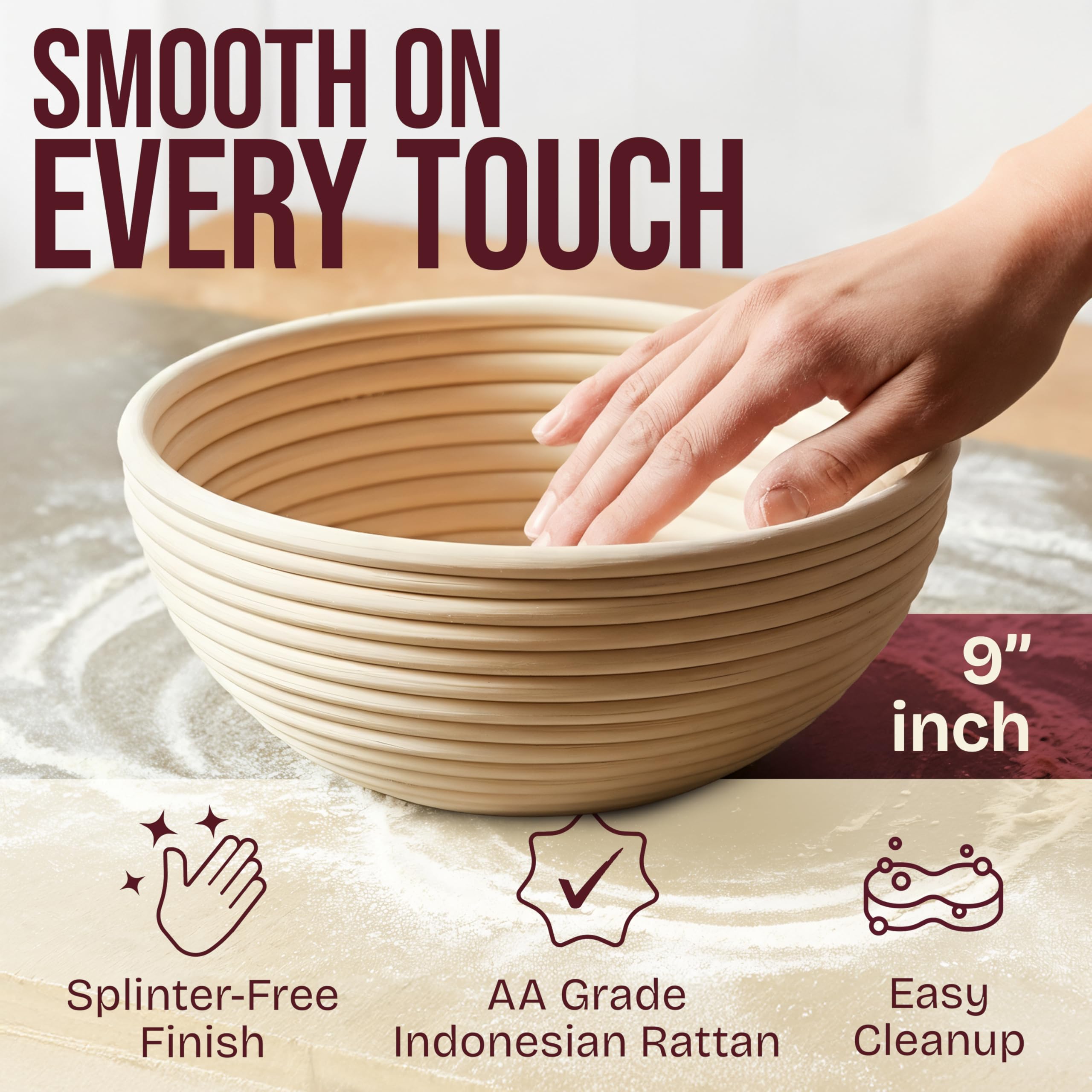 Superbaking Banneton Bread Proofing Basket, Sourdough Bread Baking Supplies, Round 9 Inch Sourdough Starter Kit, Proofing Basket for Bread Baking, Bread Making Supplies Tools, Banneton Basket Gift Set