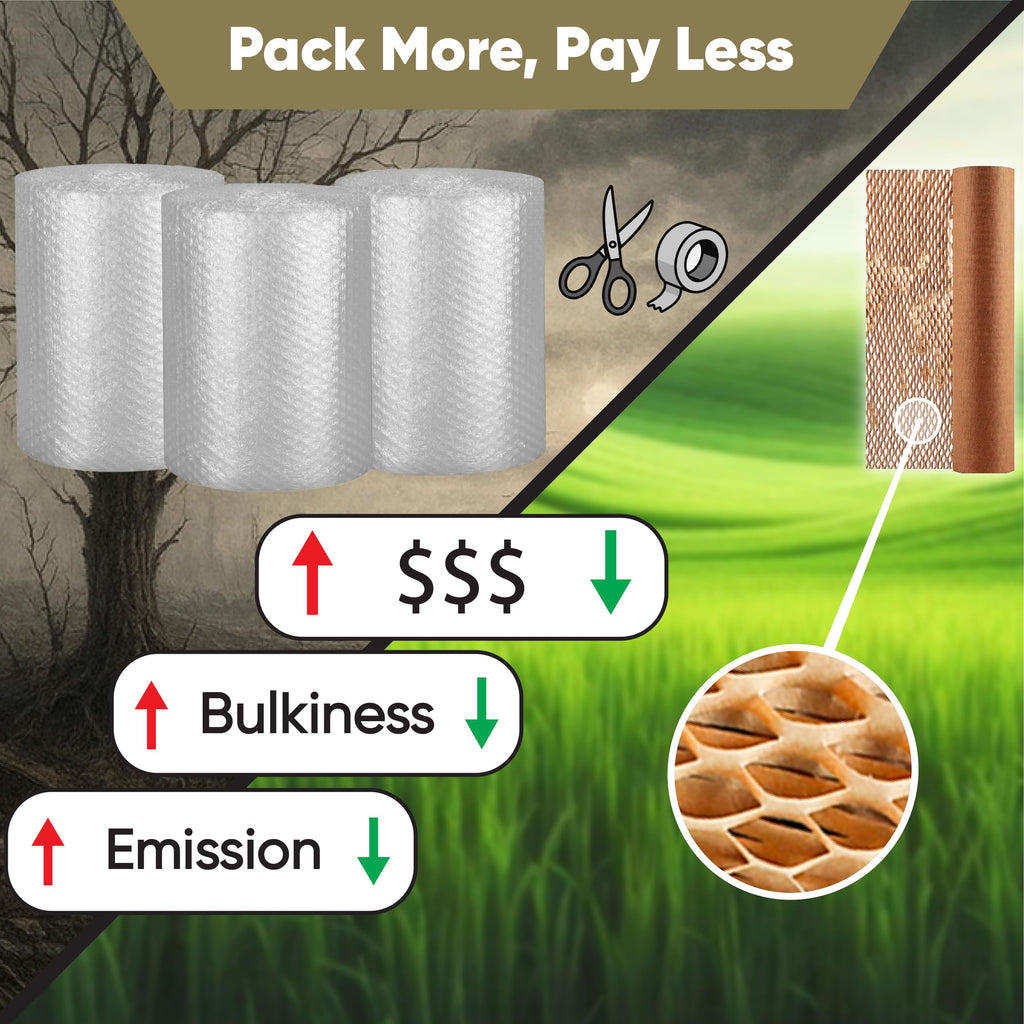ecoducer 12”x100’ Honeycomb Packing Paper Moving Supplies. Eco Friendly Bubble Paper Wrap Roll for Packing Fragile Items. Packaging Sheets for Moving. Kraft Paper Shipping Supplies.