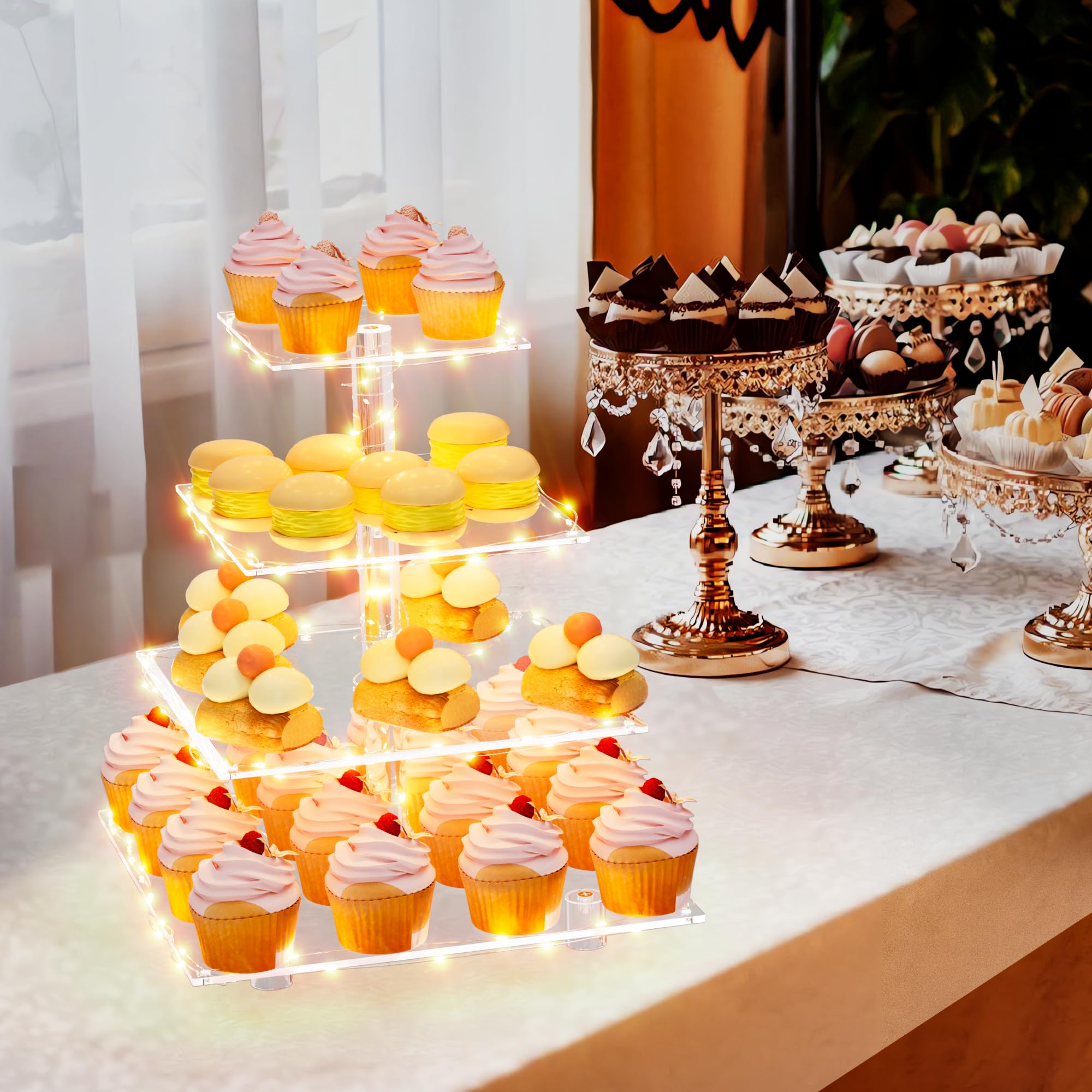 Weddingwish Pastry Stand 4 Tier Acrylic Cupcake Display Stand Cake Stand Dessert Stand Cupcake holder Pastry serving platter Candy Bar Party Décor Wedding Birthday Holidays，Christmas