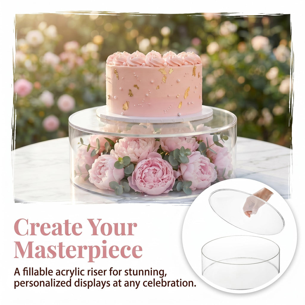 Jucoan Set of 2 Clear Acrylic Fillable Cake Stand, Cake Tier Display Stand Cupcake Stand, 12 Inch & 8 Inch Round Cylinder Display Riser for Wedding Birthday Baby Shower Easter Party Centerpieces