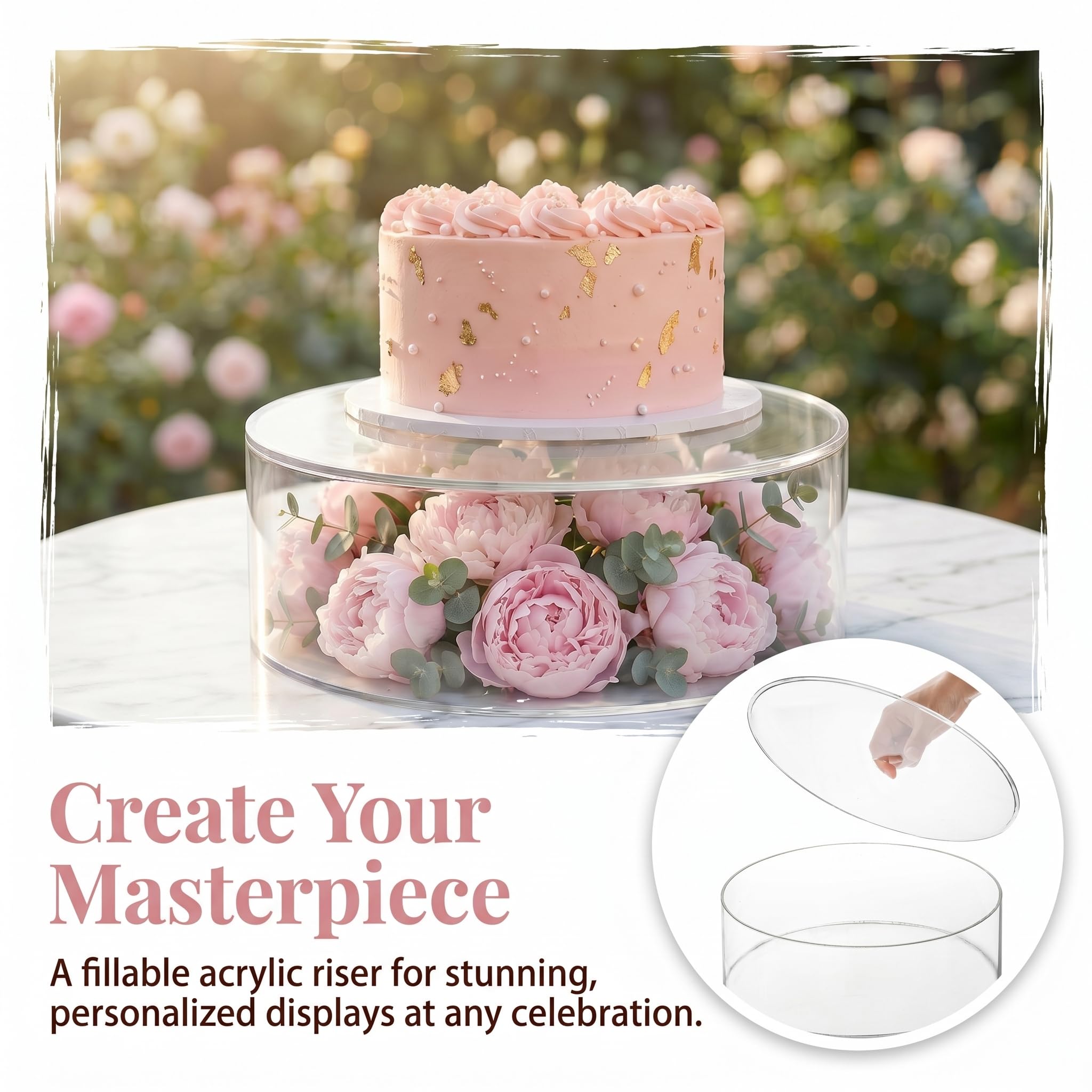 Jucoan Set of 2 Clear Acrylic Fillable Cake Stand, Cake Tier Display Stand Cupcake Stand, 12 Inch & 8 Inch Round Cylinder Display Riser for Wedding Birthday Baby Shower Easter Party Centerpieces