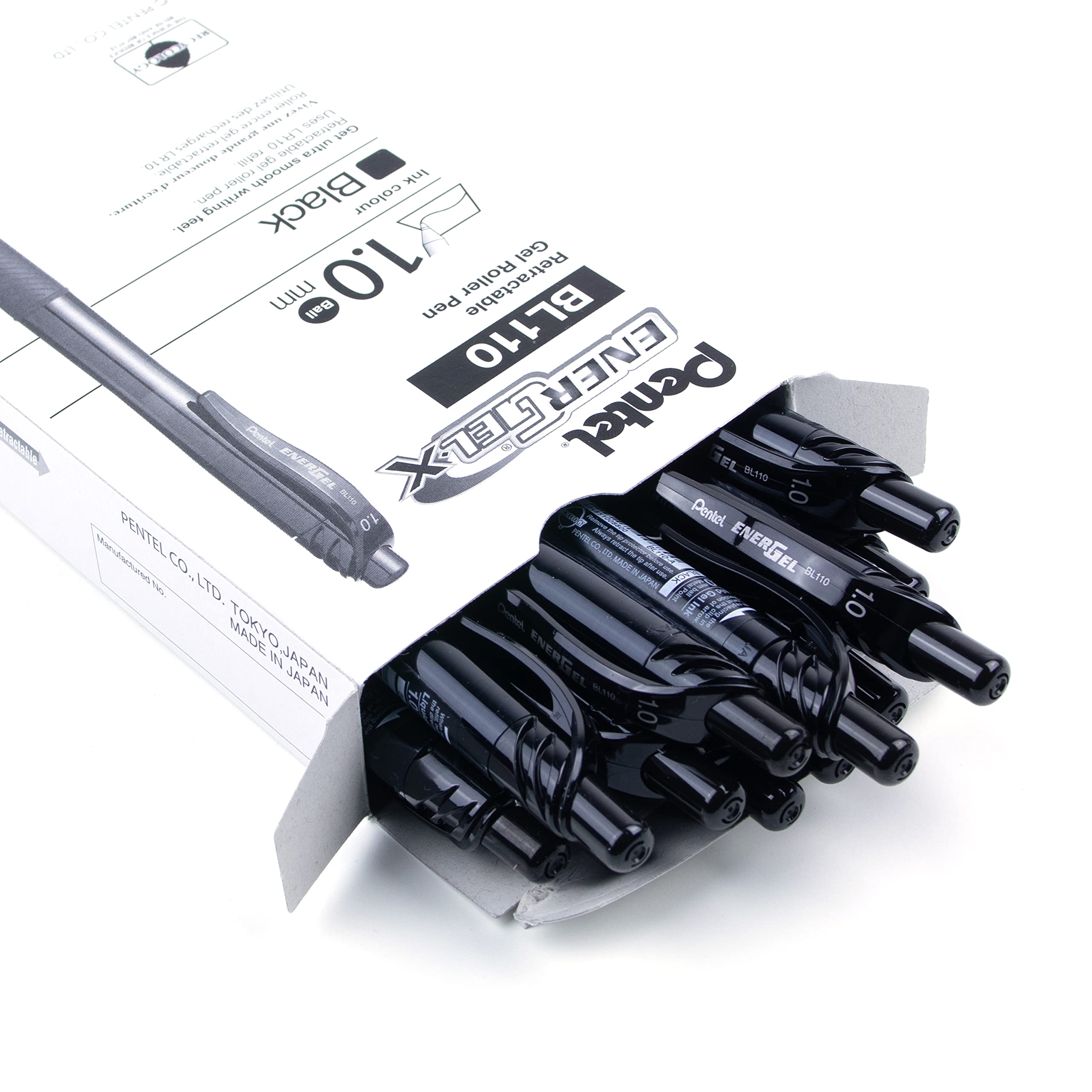 Pentel EnerGel X Retractable Liquid Gel Rollerball Pen, Everyday Writing, Office Supplies, School Supplies, 1.0mm Bold Point, Black Ink, BL110-A, Box of 12