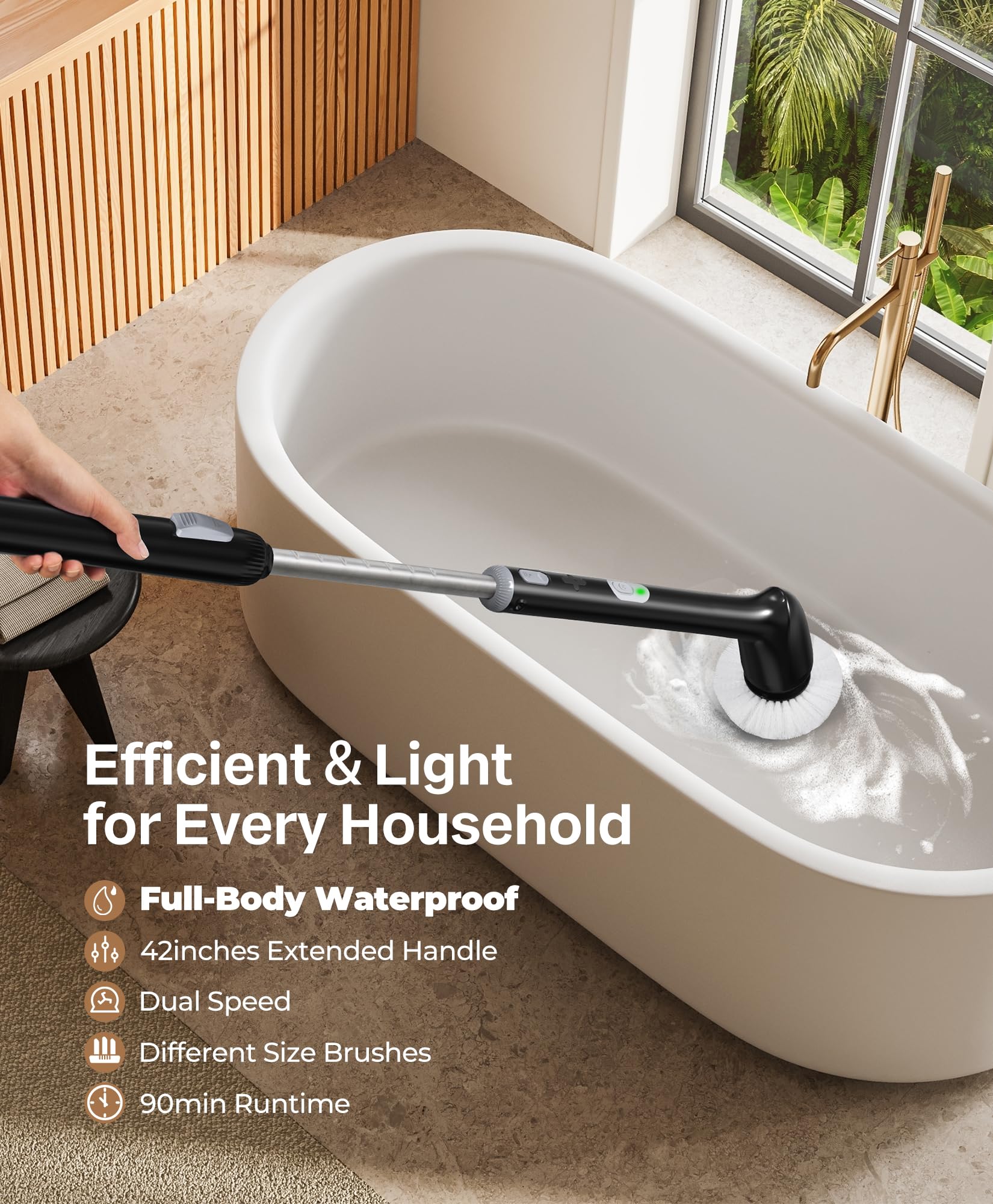 LyriFine Cordless Electric Spin Scrubber, 7 in 1 Shower Cleaner for More Use, Dual Speed & Detachable Long Handle, Electric Scrubber Cleaning, Waterproof Bathroom Scrubber Tub Tile Floor Bathtub