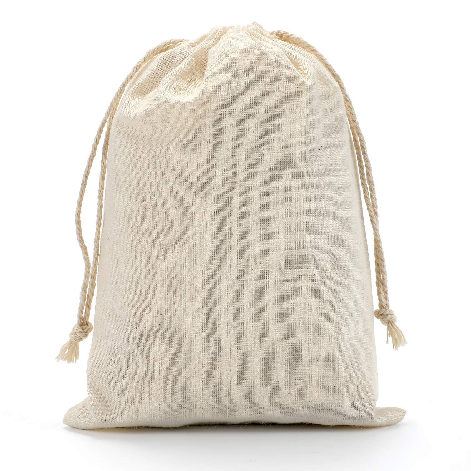 Cotton Drawstring Bags, EcoFriendly Muslin Gift Pouches (5 by 7 Inch) for Party Favors, Unbleached Sachet Fabric Cloth (50 Pieces)