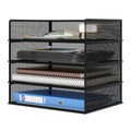 Natwind 4 Tier Stackable Paper Trays for Letter Documents, Desktop File Organizers for Office Supplies, Metal Mesh Desk Organizer，Office Organizer，Letter Trays for Home, Office, School，Black