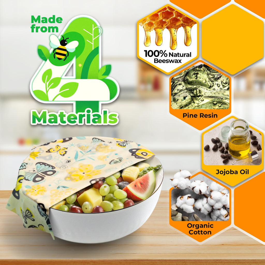 OHIYO Reusable Beeswax Wraps for Food, 9 Pack Organic Cotton Beeswax Paper (1XL+3M+5S), Bread Sandwich Wrap, Suitable for Bowls, Fruit, Cheese, Burger