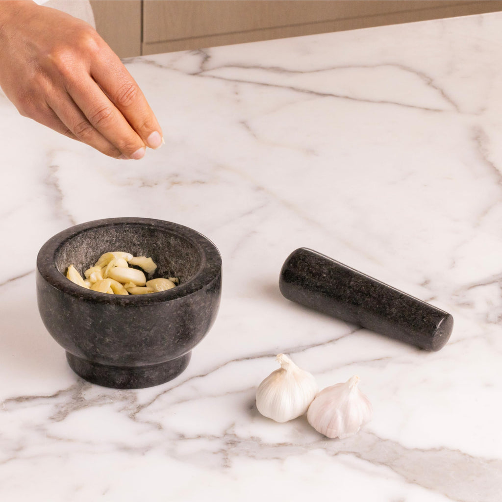 Lagostina Natural Granite Hand Mortar And Pestle, Manual Grinder, Perfect Crushing Herbs, Spices, 1.3 Cup Capacity, Durable And Easy To Clean, Gray, L413.4106.02