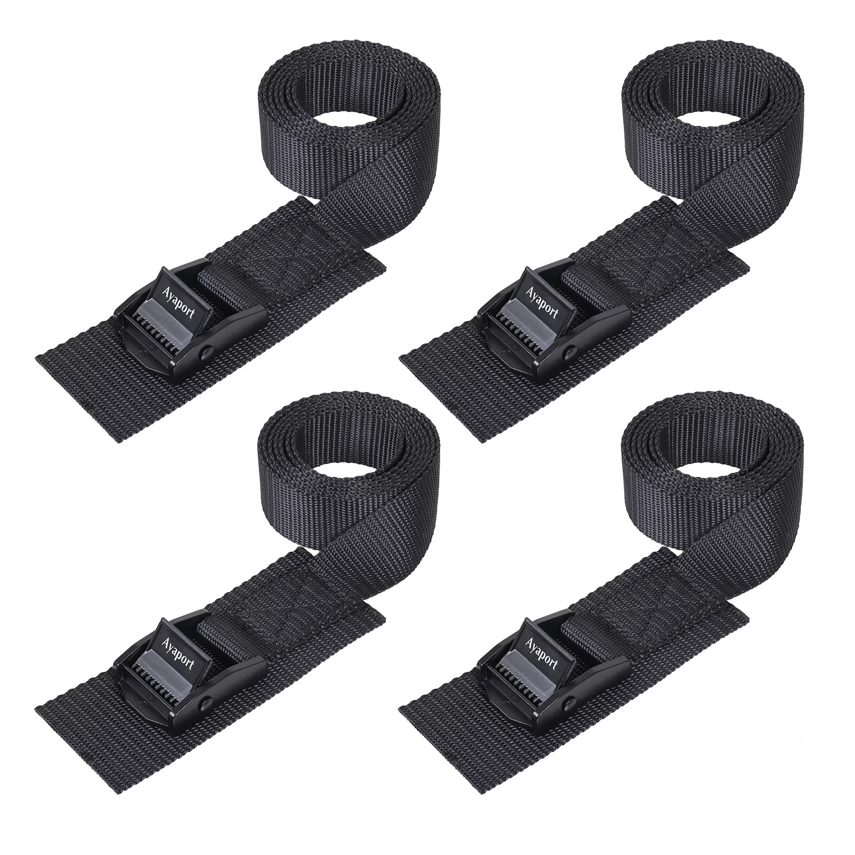 Ayaport Lashing Straps with Buckles Adjustable Cam Buckle Tie Down Cinch Strap for Packing Black 4 Pack (0.75'' x 48'')