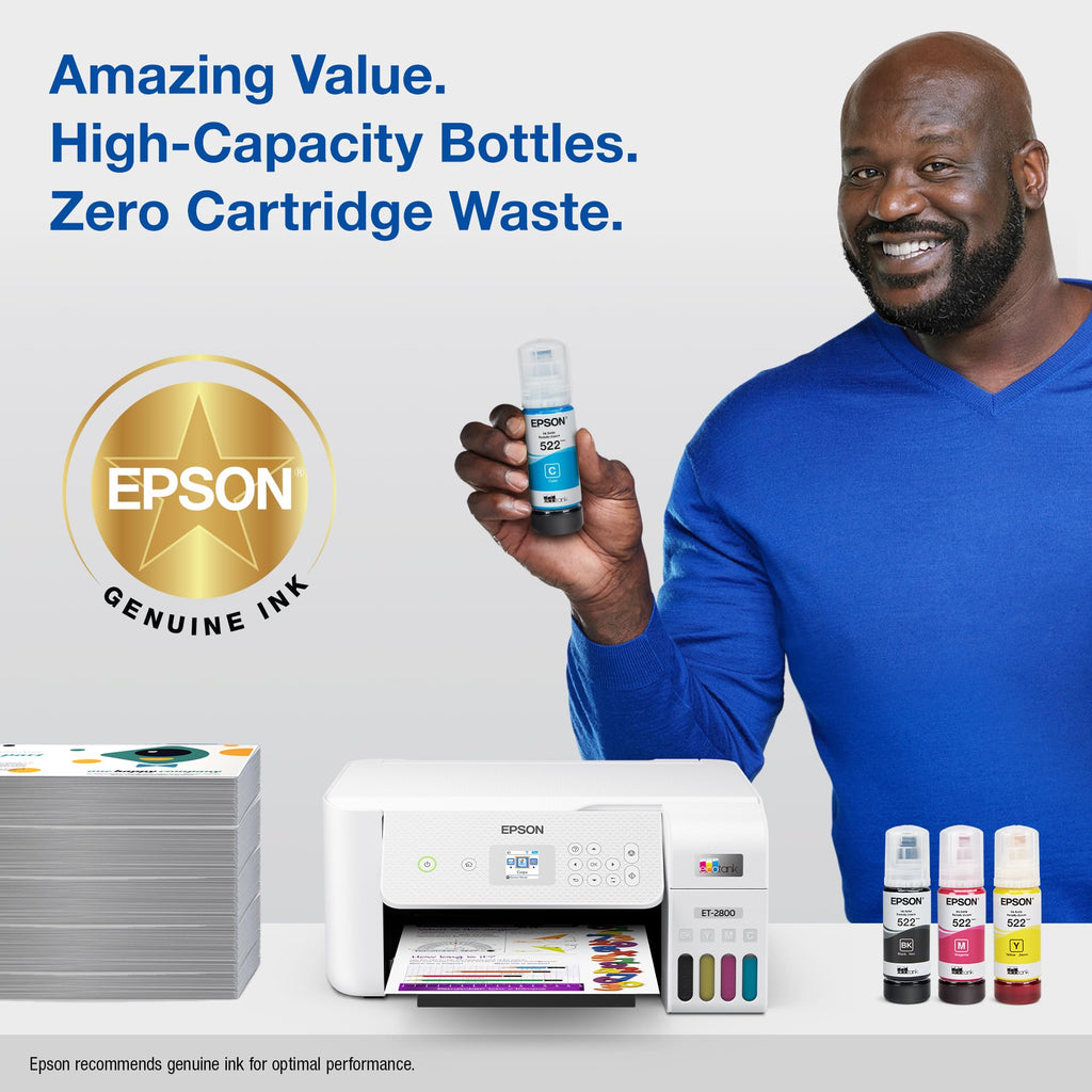 EPSON 522 EcoTank Ink Ultra-high Capacity Bottle Color Combo Pack (T522520-S) Works with ET-2720, 2800, 2803, 2840, 4700, 4800, 4810