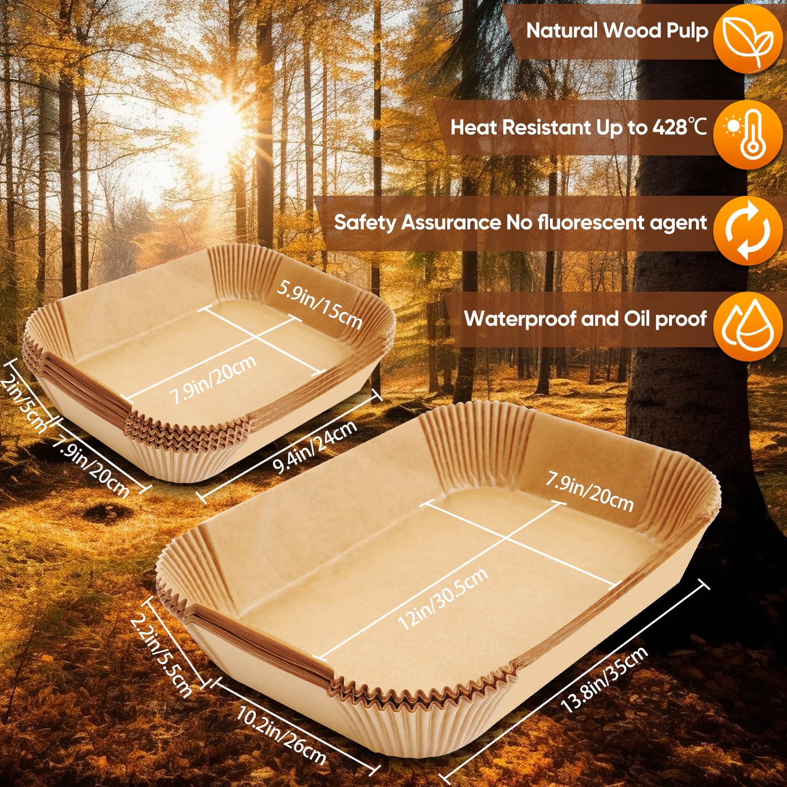 Eslotre Air Fryer Liners Disposable 150Pcs for Ninja Foodi DZ071 7-Qt/11-Qt/Instant 9 Qt Dualzone Flex Basket, 100Pcs Small Liners for Dualzone Flexbasket & 50Pcs Parchment Paper