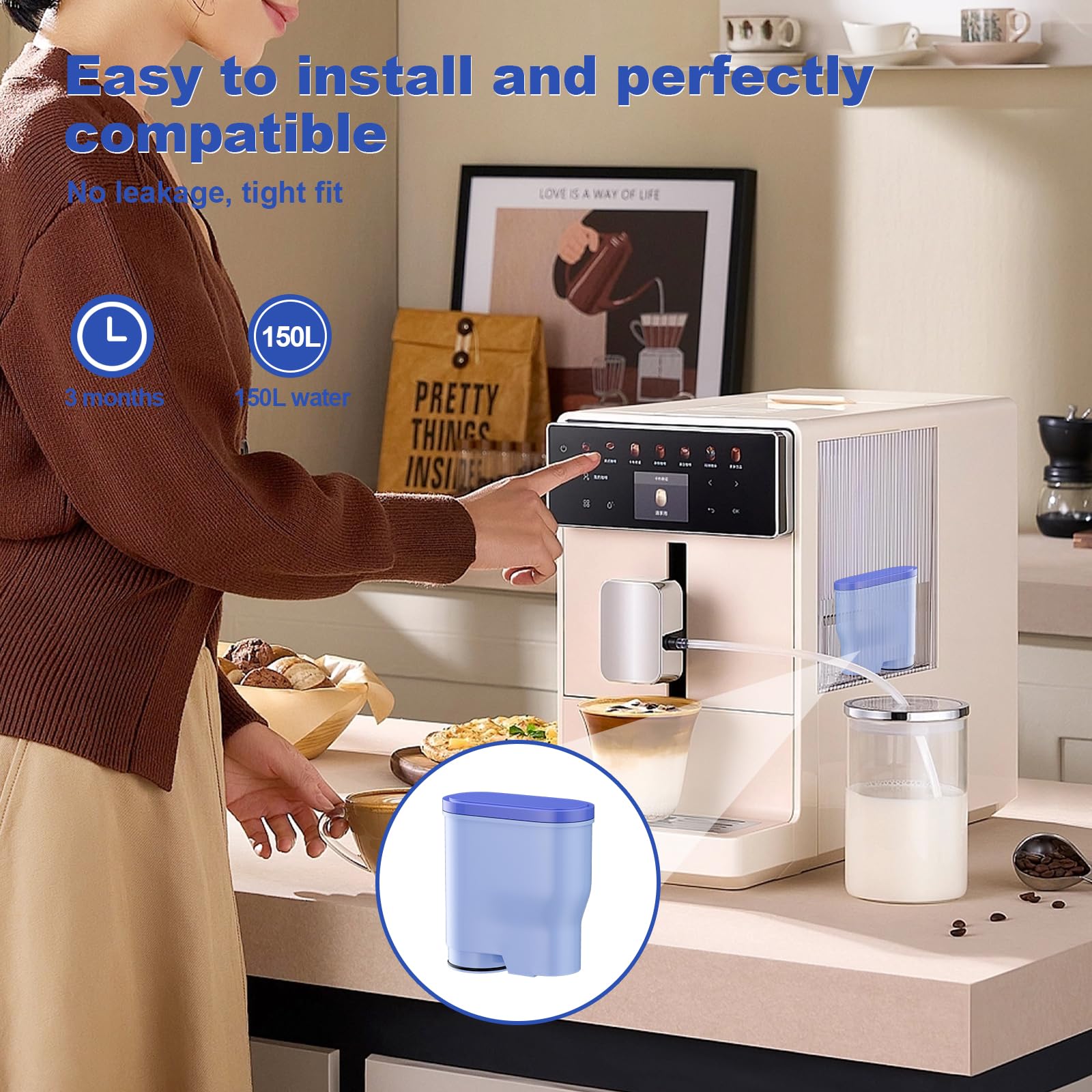 BREAUILL Espresso Coffee Water Replacement Filters Compatible with Philips Coffee Machine, Replacement Water Filter Compatible with Saeco AquaClean CA6903 (4PCS)