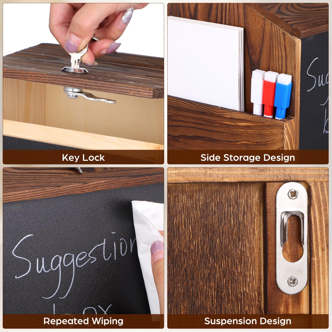 Artibetter Wooden Suggestion Box Fundraising Brochure Box for Complaint Voting Collection Suggestion Holder with Lock and Key for Freestanding or Wall Mounted 8.2"X7.8"X6.5"