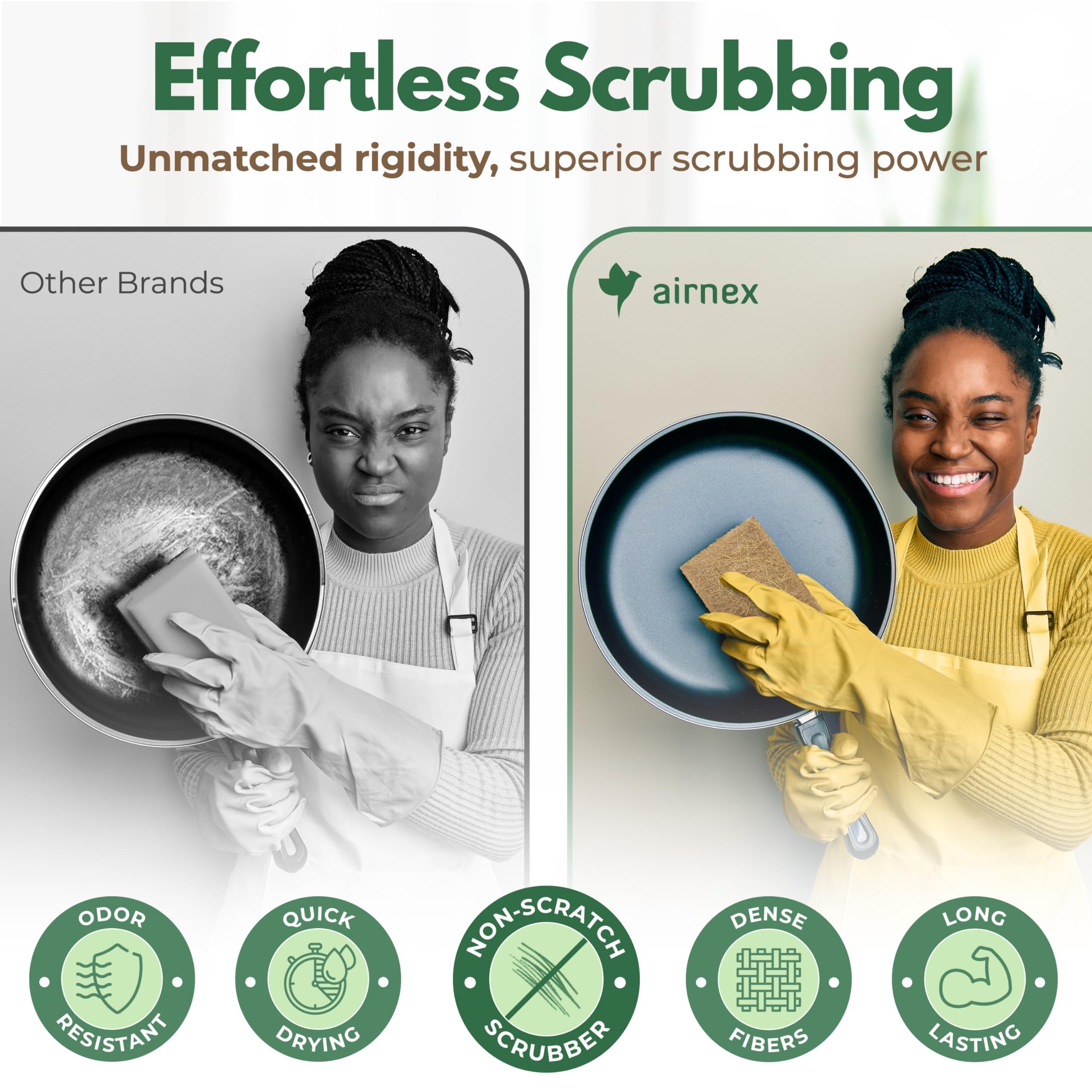 AIRNEX 24 Pack Kitchen Pot Scrubber - Coconut Dish Scrubbers w/Non Scratch Scrubbing Pad - Dual Sided Dish Scouring Pads for Pots, Pans & Kitchen Cleaning