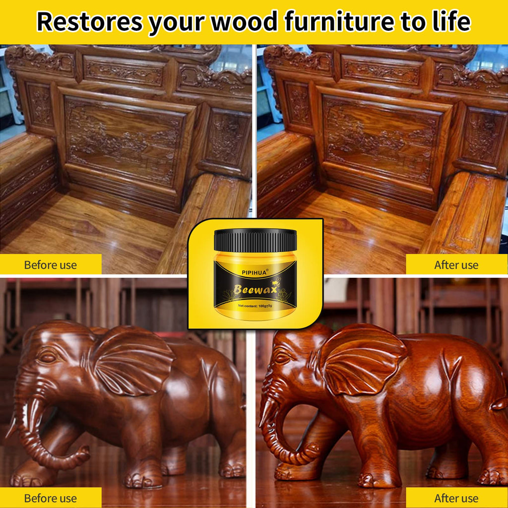 PIPIHUA Beeswax Furniture Polish, Wood Seasoning Beeswax for Furniture Waterproof & Repair Wood Wax for Floors Cabinets to Protect & Care, 4pcs Wax Polish with 8pcs Sponges