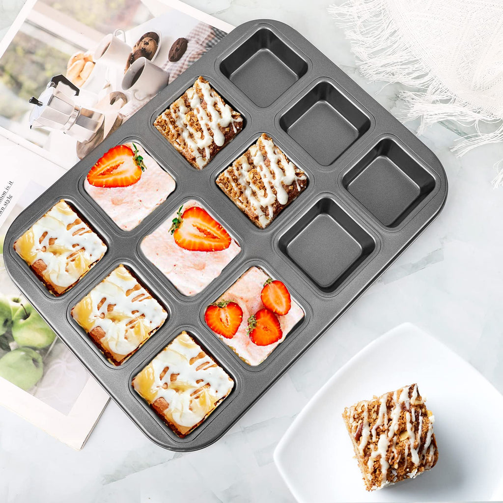 12 Cavity Mini Loaf Pan, Beasea Brownie Pan 2 Pack Non-Stick Muffin Cake Pan Mini Cheesecake Pan Cupcake Pan Carbon Steel Brownie Baking Tray Bakeware for Oven Baking
