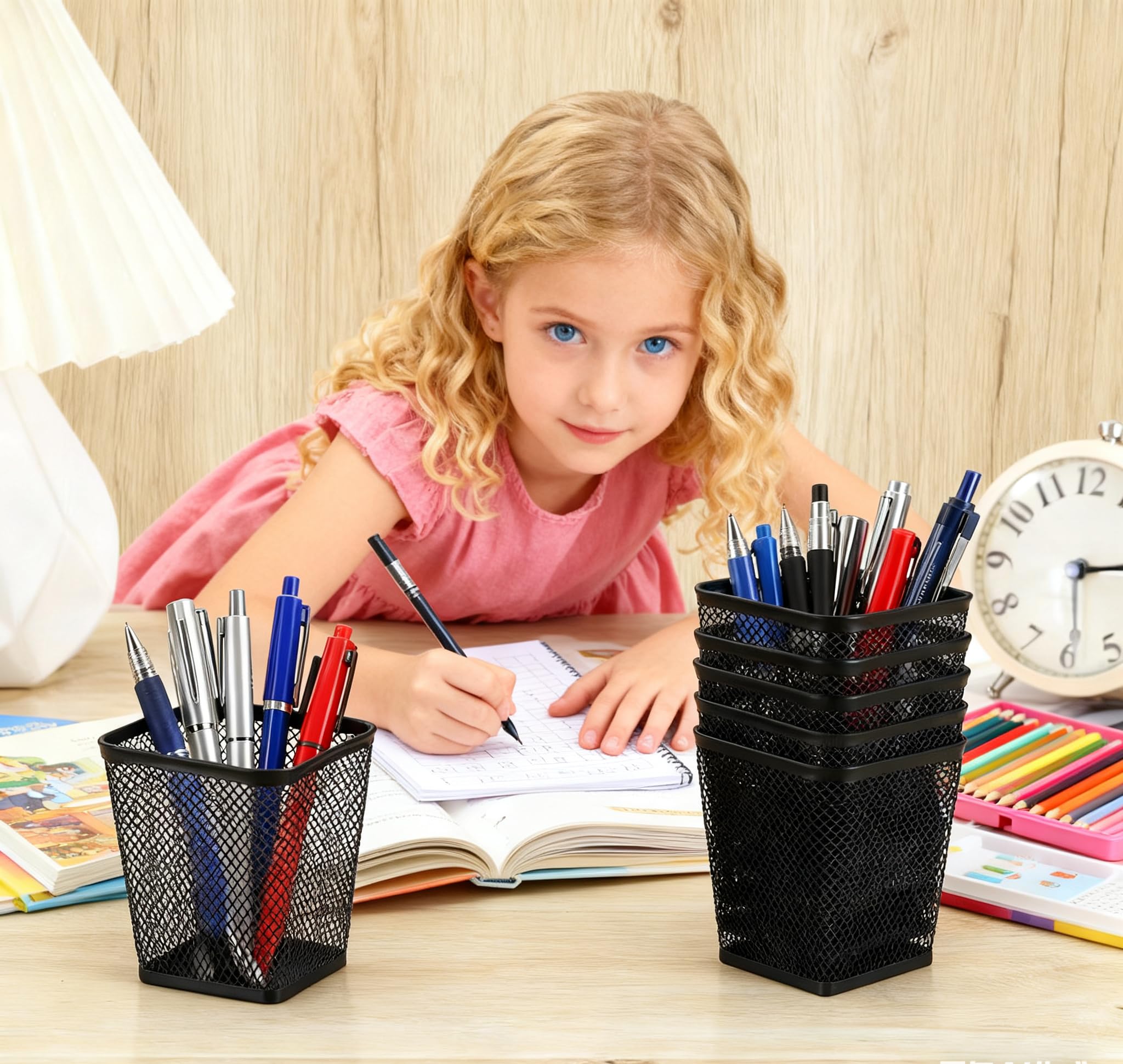 Gonice 6 Pack Pencil holder, Mesh Pen Holder for Desk, Black Pen Cup Desk Organizer for Home, Schoo and Office