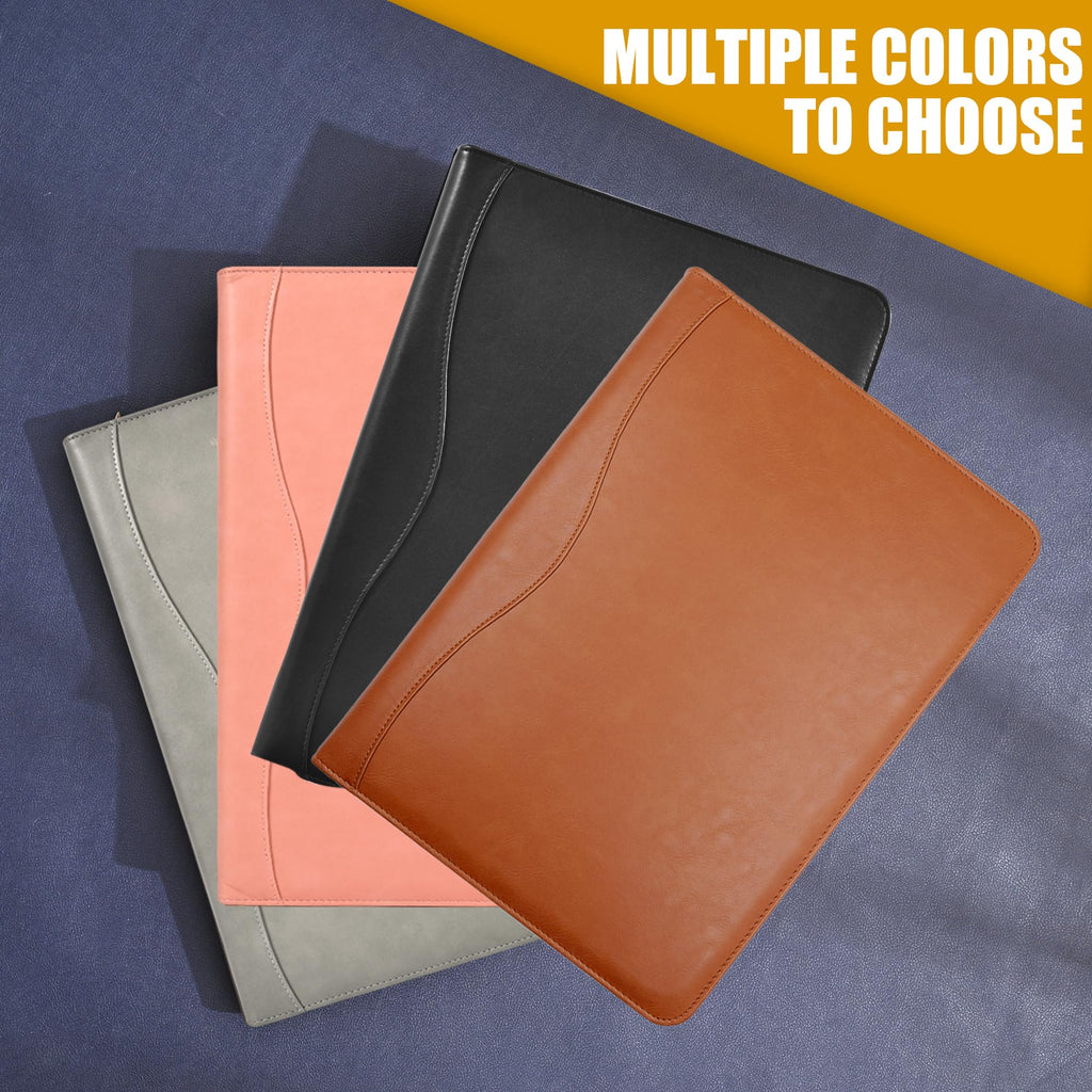 Deziliao 3-Ring Padfolio Portfolio Binder Organizer, Document Organizer Folio, 10.4 Inch PU Leather Business Portfolio with Zipper, Business Planner Notebook Organizer for Women/Men（Black） D00070