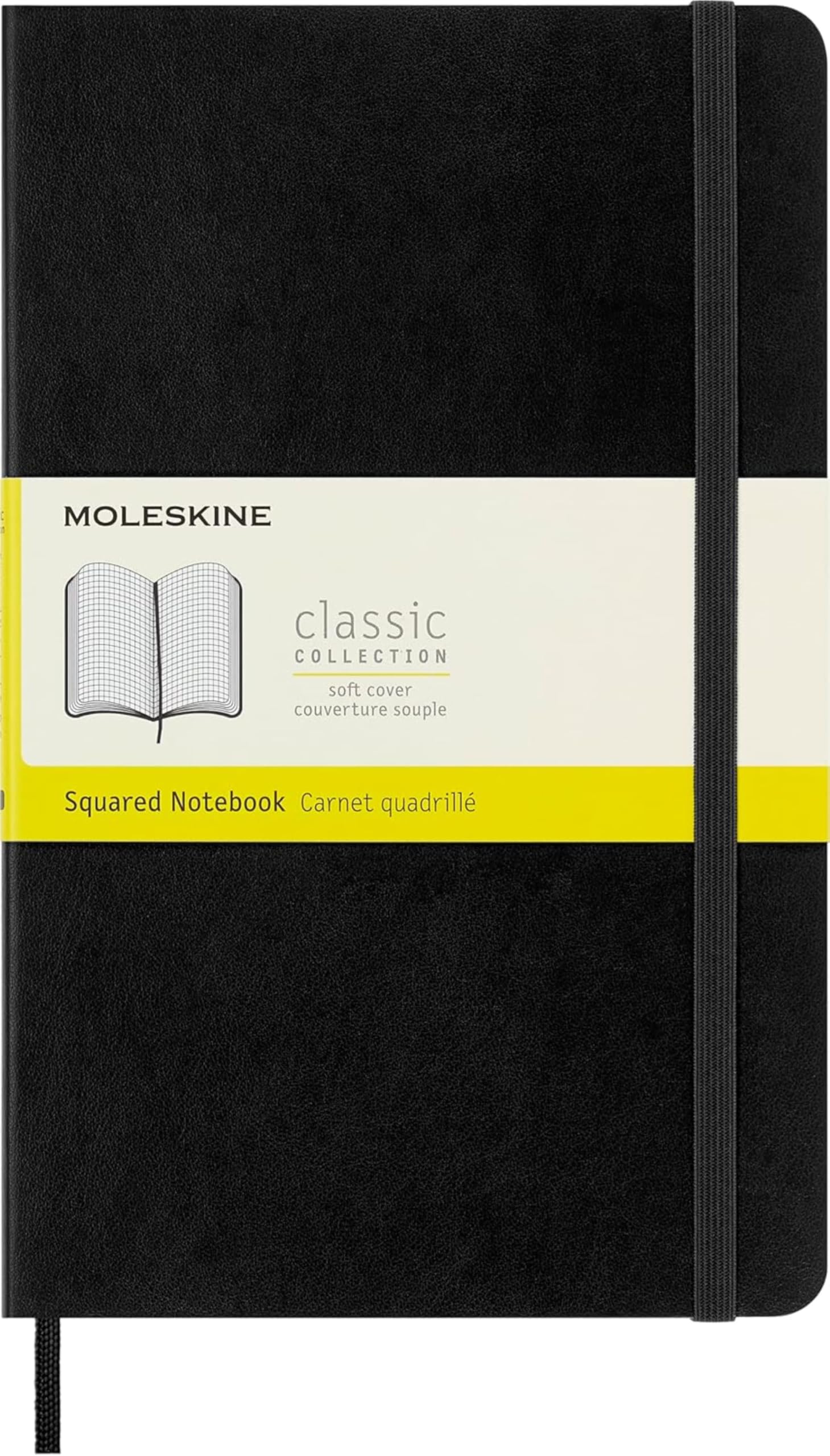 Moleskine Classic Notebook, Soft Cover, Large (5" x 8.25") Squared/Grid, Black, 192 Pages