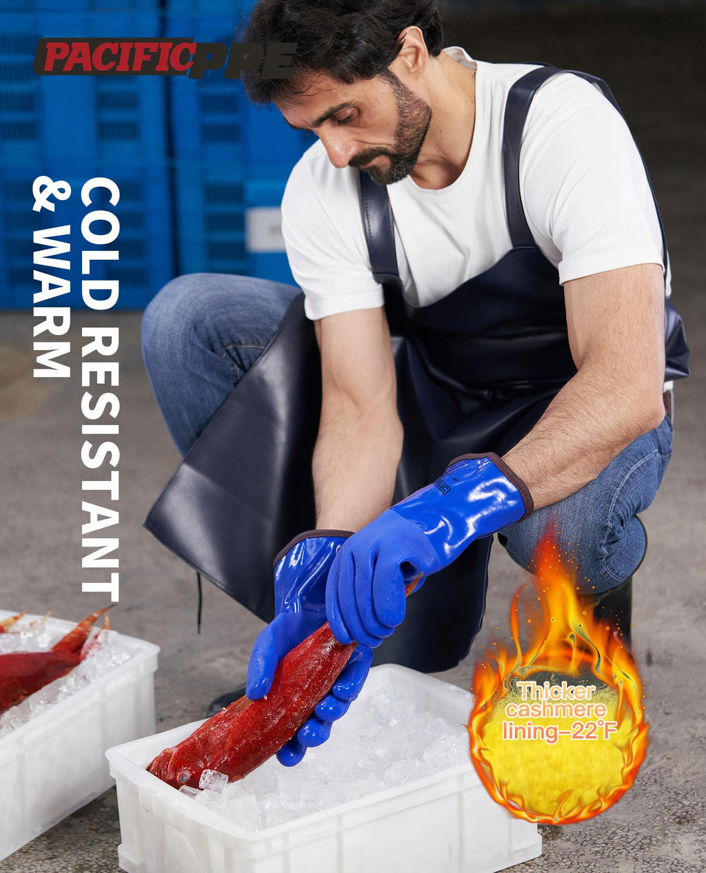 PACIFIC PPE Winter Work Gloves for Cold Weather, Thermal Insulated Freezer, Coated Cold Proof Heavy Duty PVC Rubber Gloves, Chemical&Oil Resistant, Waterproof, Touchsreen, Non-Slip,Large