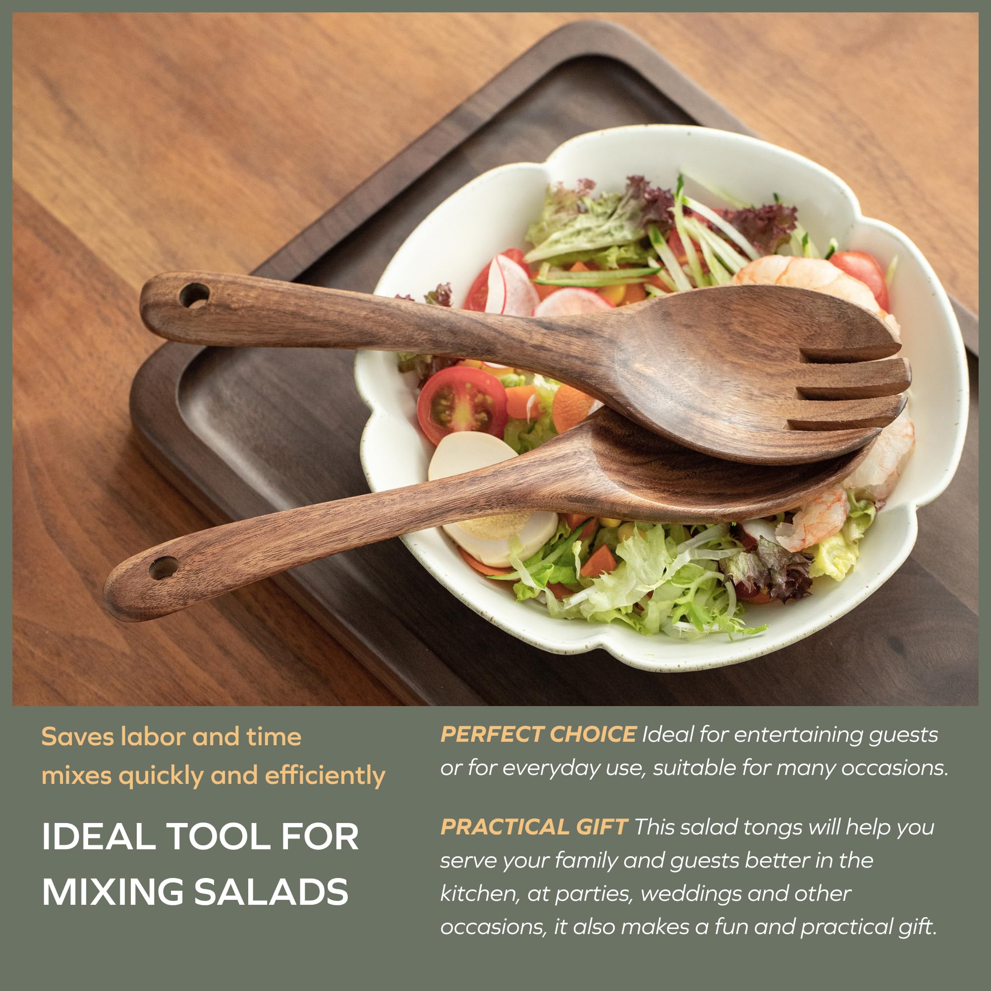 Muso Wood Acacia Salad Servers,10-inch,Set of 2 (Acacia Salad Servers)