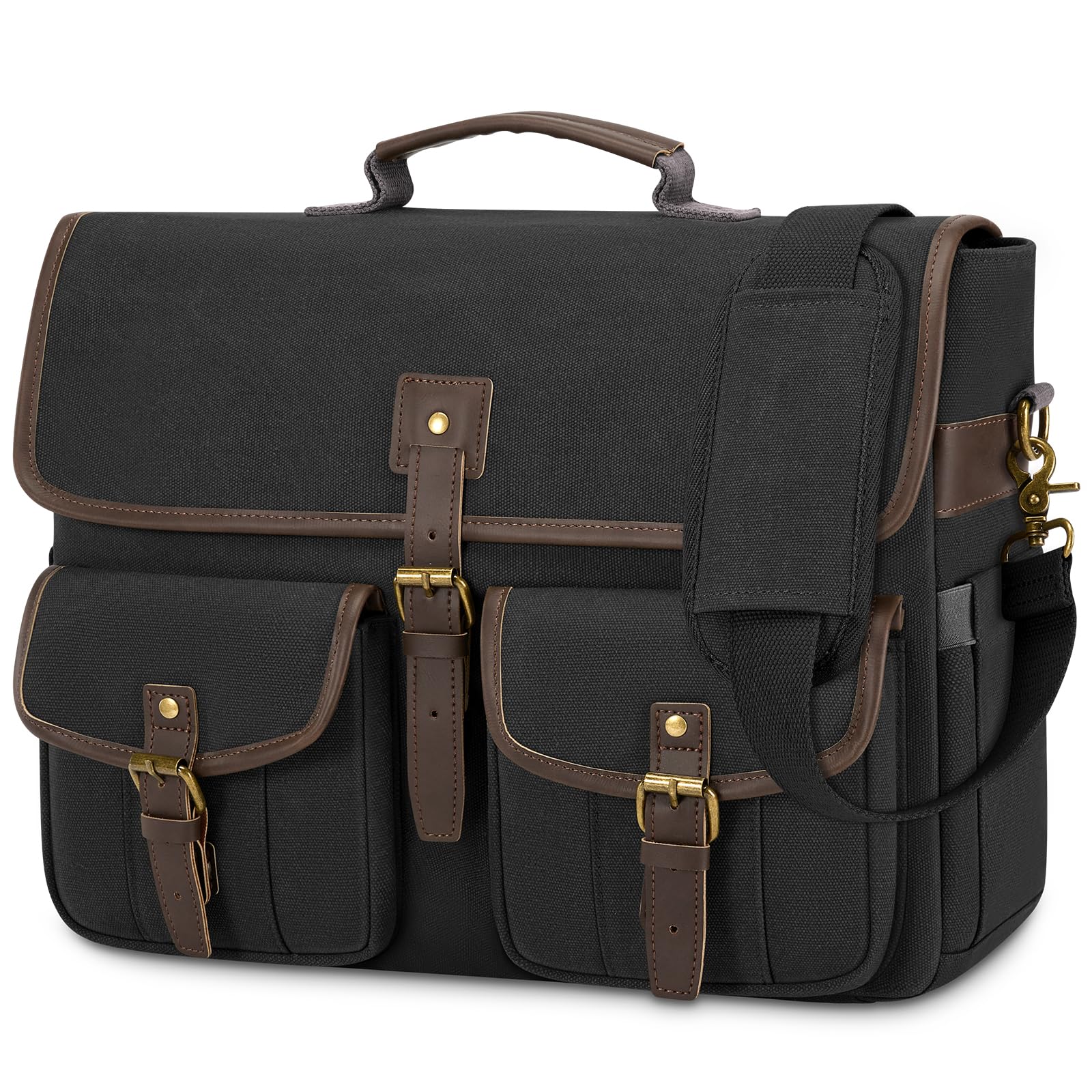 RAINSMORE Canvas Messenger Bag Men 17.3 Inch Laptop Bag Waterproof Computer Briefcase Retro Satchel Bag Large Shoulder Bag