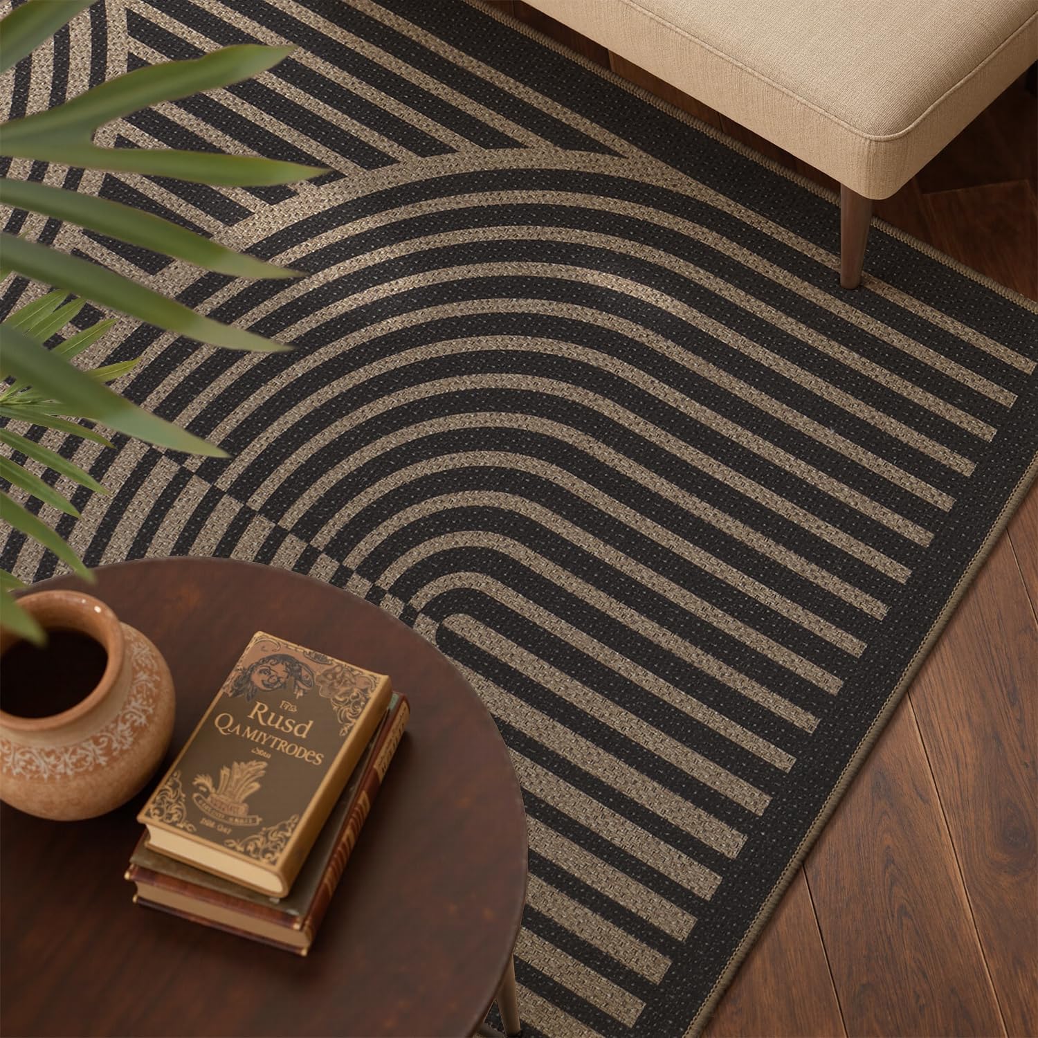 Front Door Mat Indoor Outdoor Mat for Entrance Mat Easy-Jute Entryway Mat-Mud Trapper Absorbent Low-Profile Fall Door Mats Entry Rug Arched Black 43x75cm