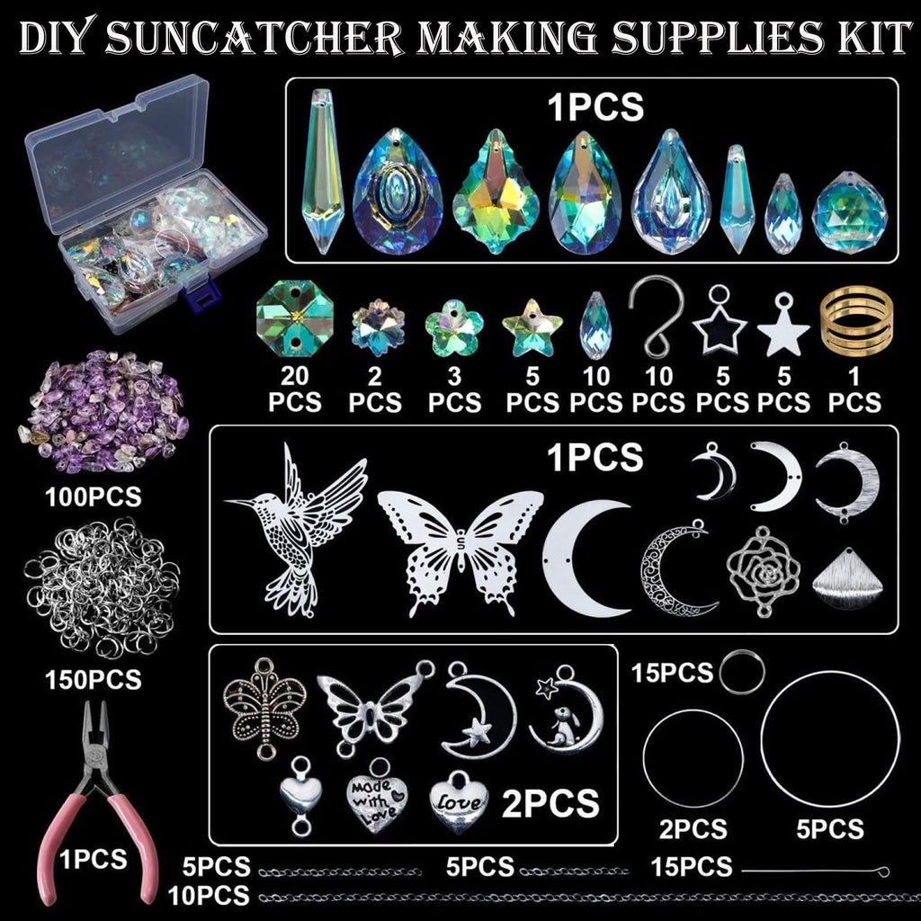 MYLEUS 400 Pcs DIY Suncatcher Kit for Adults, Crystal Sun Catchers Making Supplies with Hooks, Hanging Prism Suncatcher with Crystals Rainbow for Indoor Window Home Wedding Garden Christmas Decor