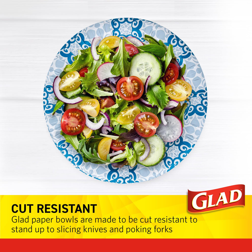 Glad Round Disposable Paper Bowls, Green Victorian Design - Heavy Duty, Soak Proof, Cut-Resistant, Microwavable Bowl for All Foods & Daily Use, 16 Oz, 50 Count