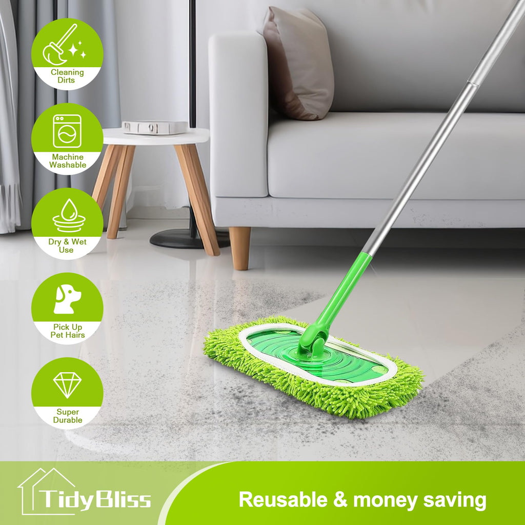 TidyBliss Reusable Microfiber Mop Pads 4 Pack Dry Sweeping Cloths & Wet Mopping Cloths Compatible with Swiiffer Sweeper