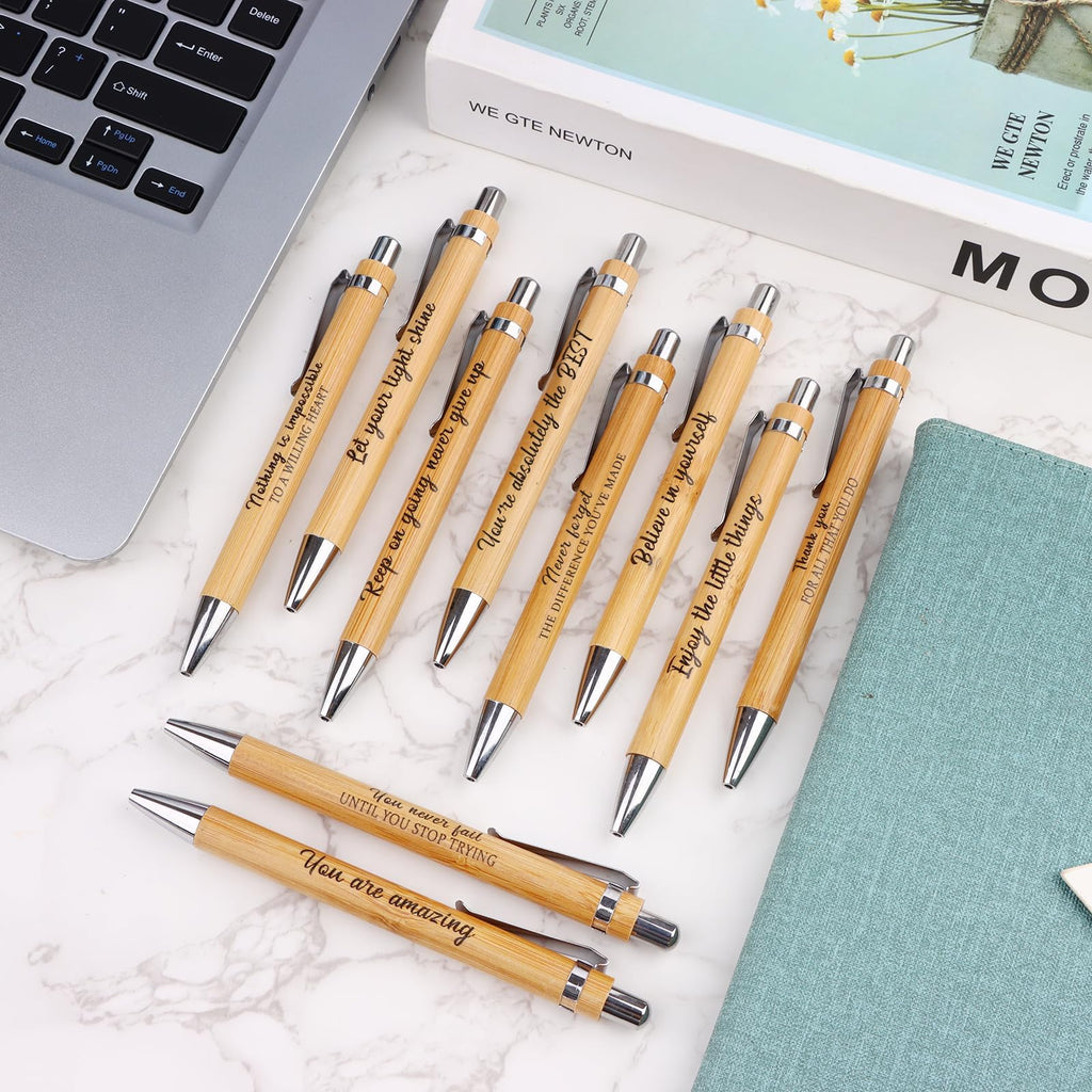 30 Pcs Inspirational Ballpoint Pens with Inspirational Quotes Stylus Bulk Motivational Bamboo Wooden Pen Thank You Pens Black Ink Gel Pens for Home Office School Supplies