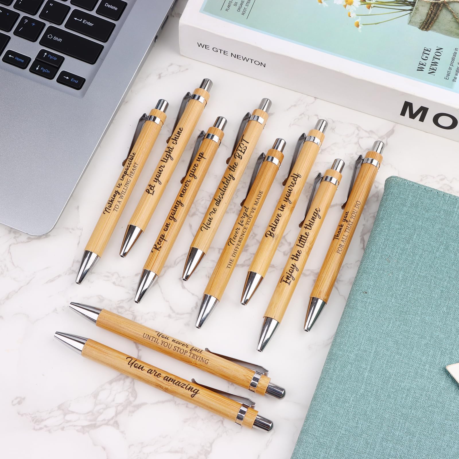 30 Pcs Inspirational Ballpoint Pens with Inspirational Quotes Stylus Bulk Motivational Bamboo Wooden Pen Thank You Pens Black Ink Gel Pens for Home Office School Supplies