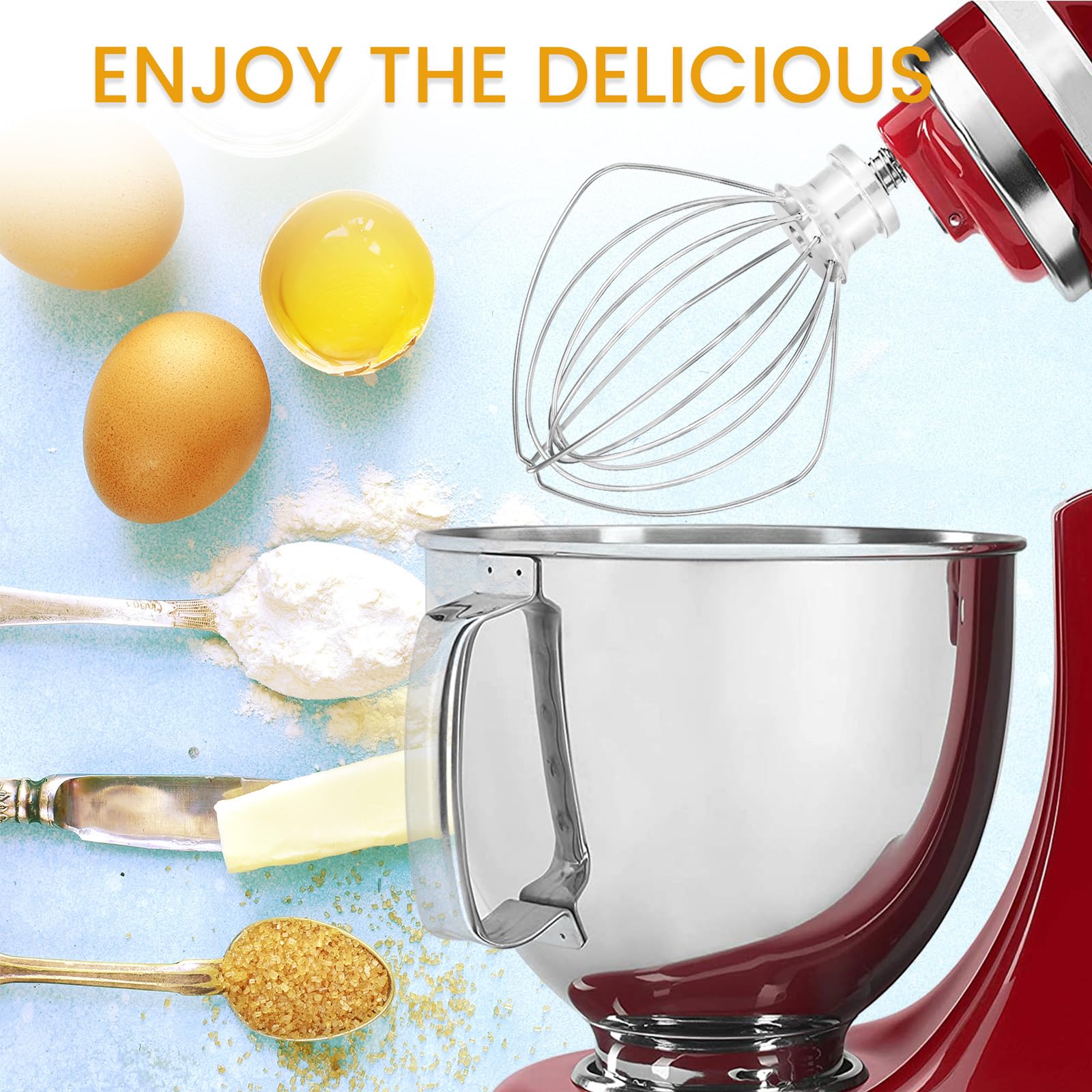 NewlyArt K45WW Whisk Attachment Fits KitchenAid, 6 Wire Whip for 4.5 5 Quart KitchenAid Tilt-Head Stand Mixer，Compatible with Kitchen Aid Accessories K45,K45SS,KSM75,KSM90,KSM110,KSM150, Handwash Only