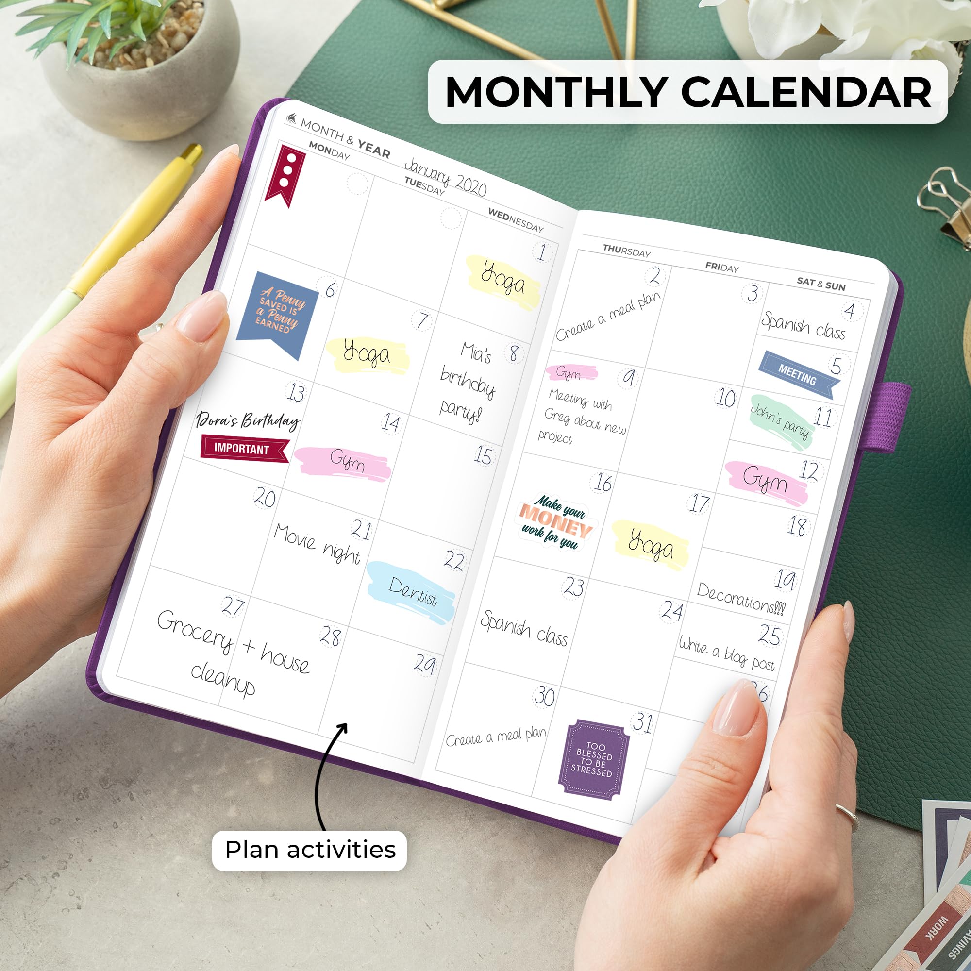Clever Fox Pocket Planner Weekly – Undated Monthly Goal Planner and Calendar for Increasing Productivity, Mini Planner Perfect for Purse, Size: 3.7" x 6.7", Start Anytime, Lasts 1 Year – Purple