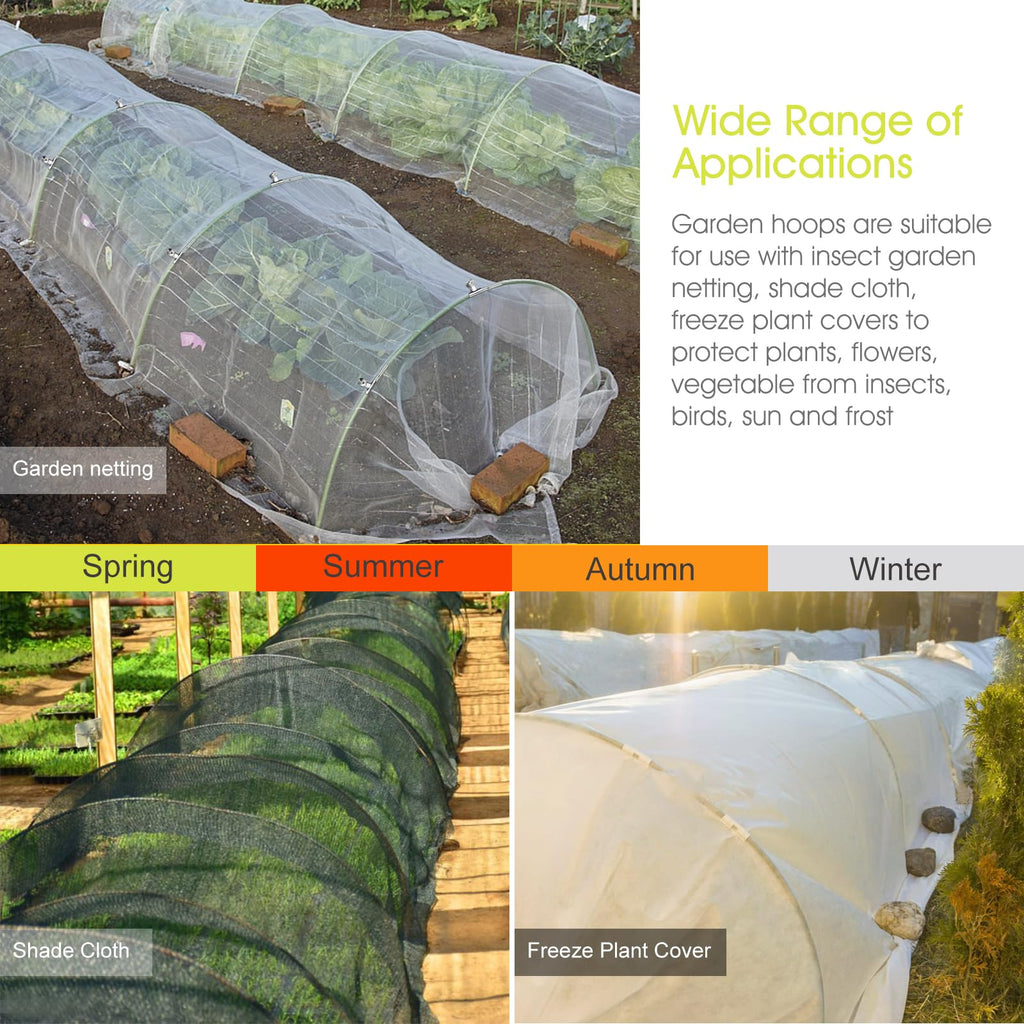 RIFNY 24 PCS Garden Hoops for Raised Beds, Greenhouse Hoops Kit Long Grow Tunnel for Row Cover, Rust-Free Fiberglass Garden Support Poles for Insect Mesh Netting Freeze Plant Cover (Green)